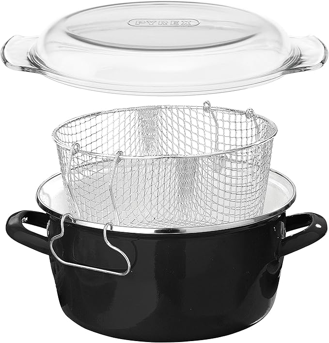 Premier Housewares 102102 5L Deep Fat Fryer Enamel Chip Pan Fryer Glass
