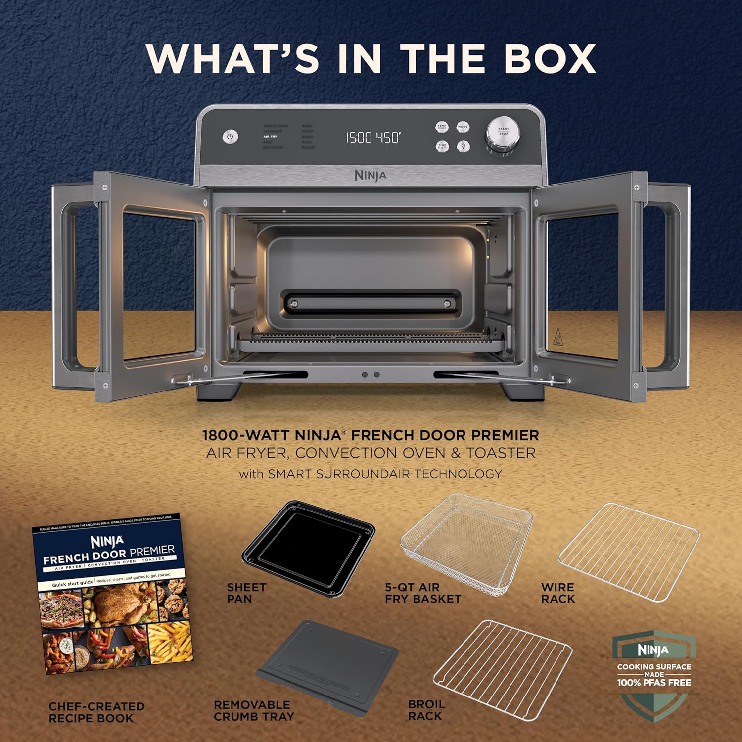 Ninja | French Door Premier | Air Fryer, Convection Oven, Toaster | 5-qt Air Fry Basket, Sheet Pan, Wire Rack, Broil Rack | PFAS-free Cooking Surface, Dishwasher-safe Accessories | FO101 (NEW) 913P2MkO0vL. AC SL1500
