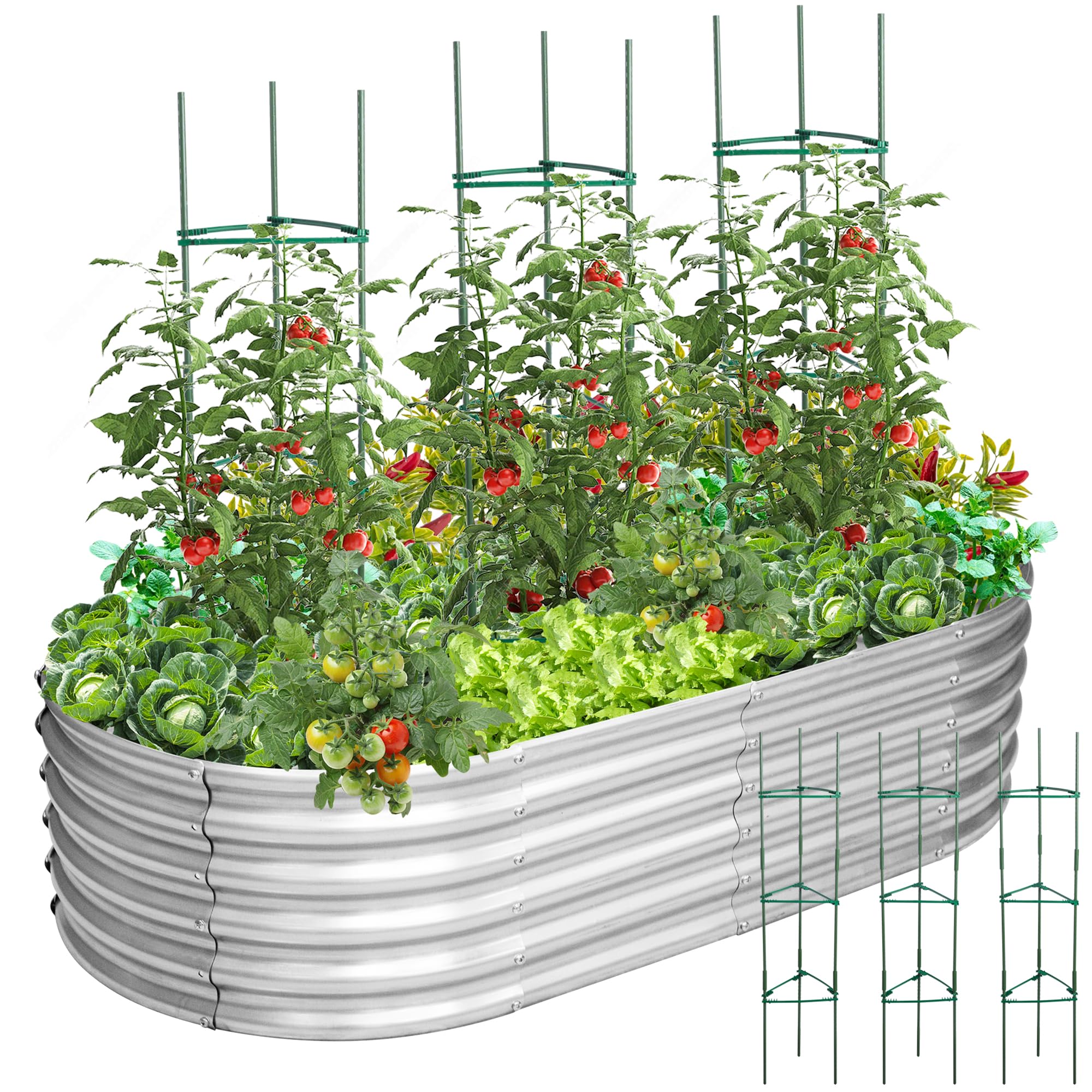 Adnee 4 Packs Galvanized Raised Garden Bed and Tomato Cage Kit-4x2x1 ft Metal Garden Boxes Planter with Tomato Trellis-Garden Bed Tomato Planter Set for Vegetables Flower Planters