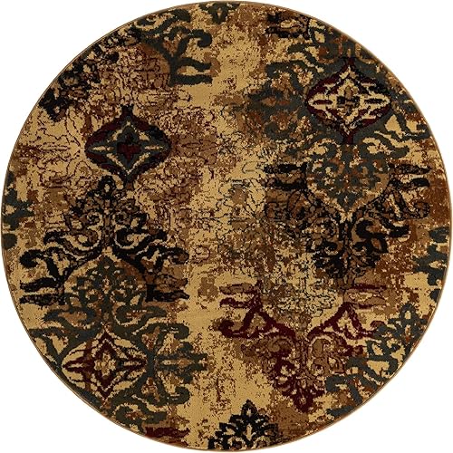 Miniatura 2 de Unique Loom Barista Collection - Alfombra de área - Congencis (6 pies 1 pulgada, redonda, beigeazul)