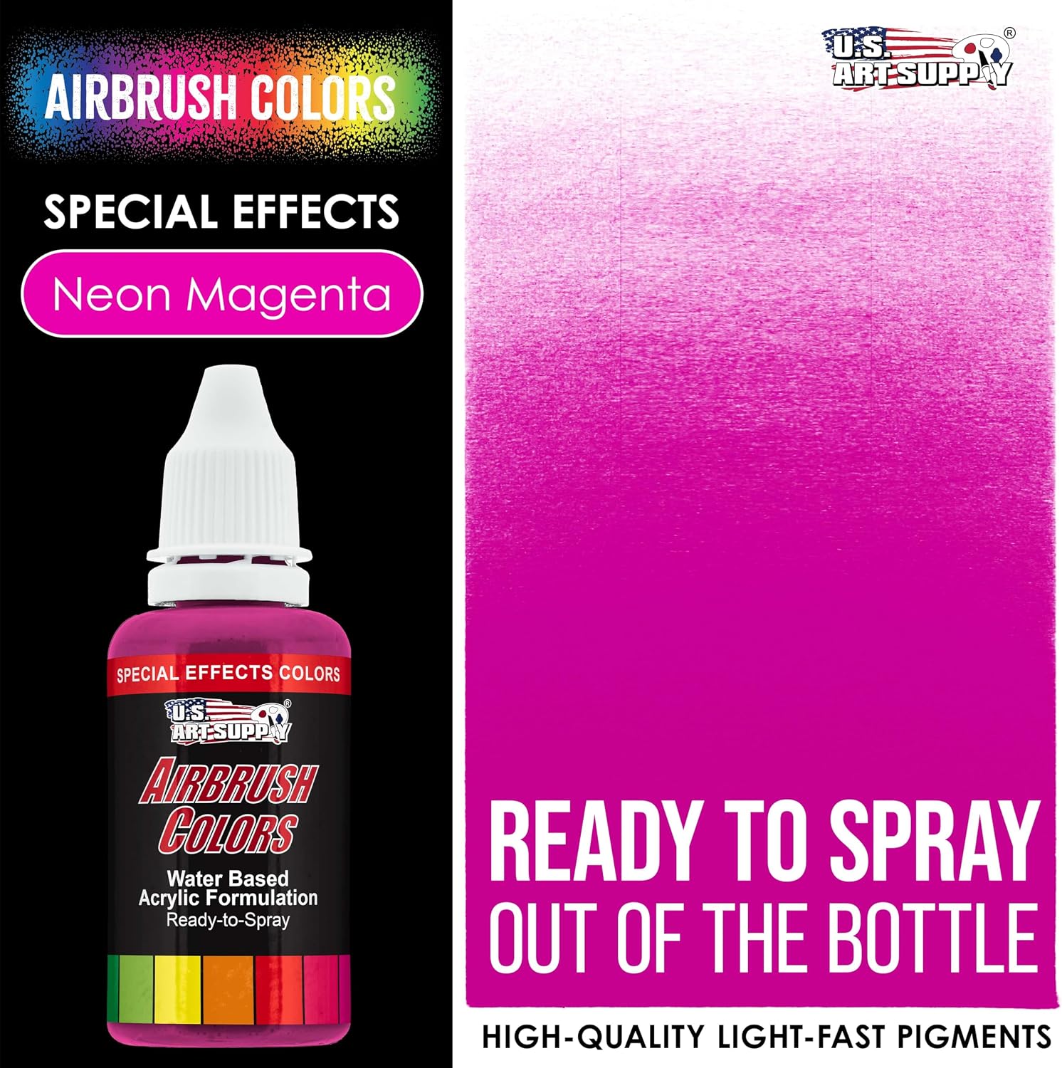 U.S. Art Supply Ready to Spray Special Effects Neon Magenta Acrylic Airbrush Paint - 1oz Bottle, Professional Grade Non-Toxic Water-Based Colors for Vibrant & Permanent Results