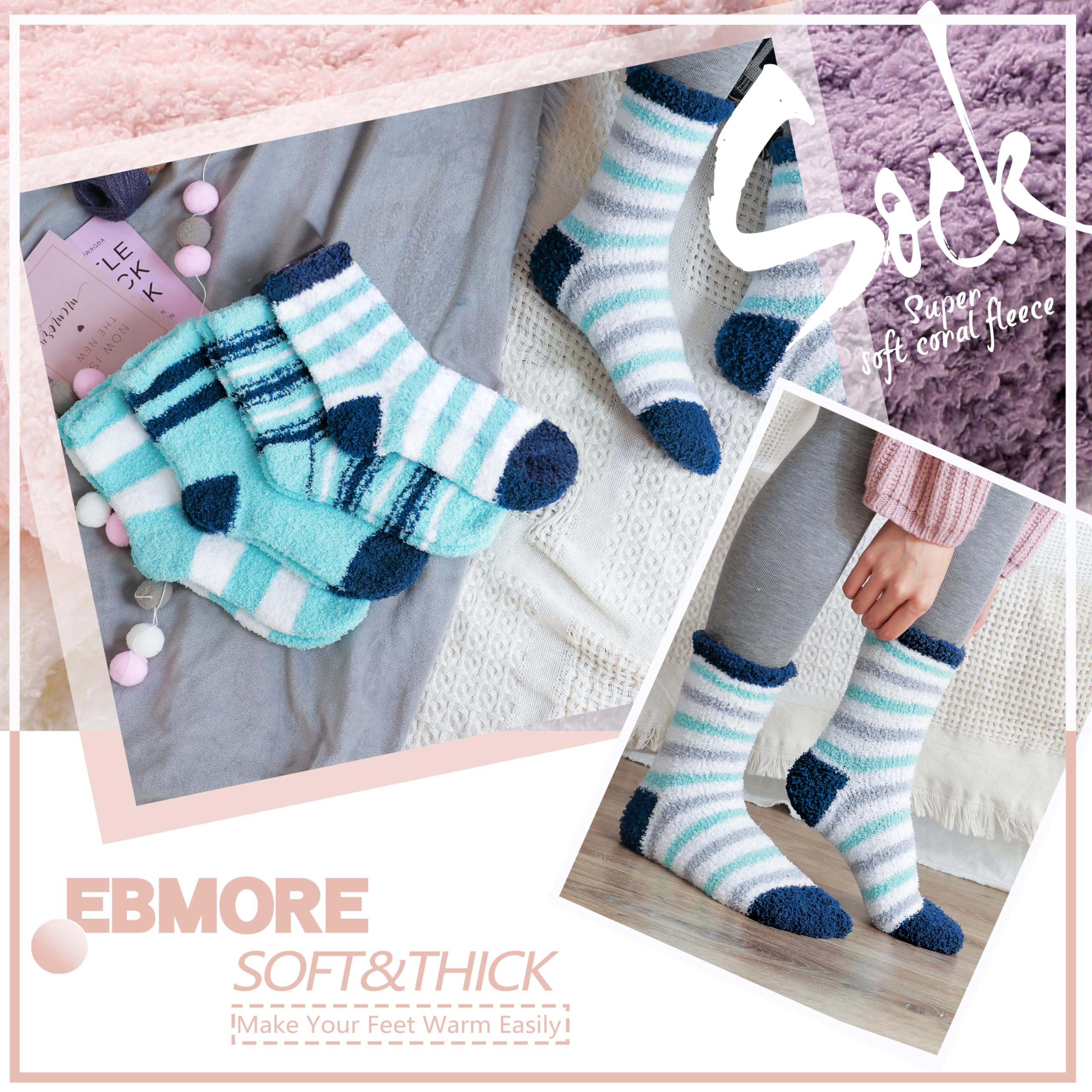 Condition photo showing New/Like New for ebmore womens fuzzy socks slipper soft cabin plush warm fluffy winter sleep cozy adult socks