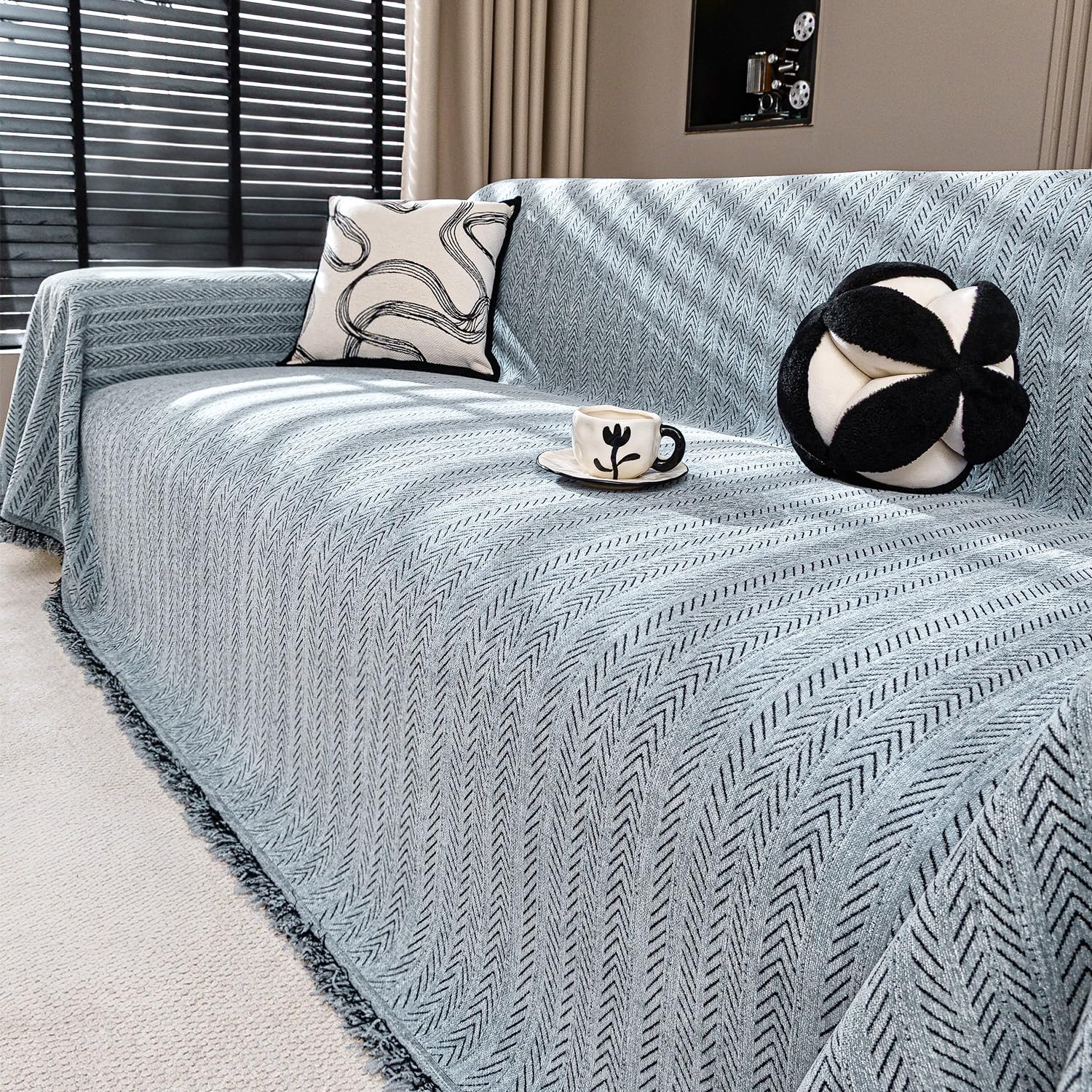 Nobildonna Chenille Couch Cover for Sofa Cover Washable Pet Scratch Couch Covers Tassel Sofa Slipcover for 2 Cushion Couch,Furniture Protector Blanket