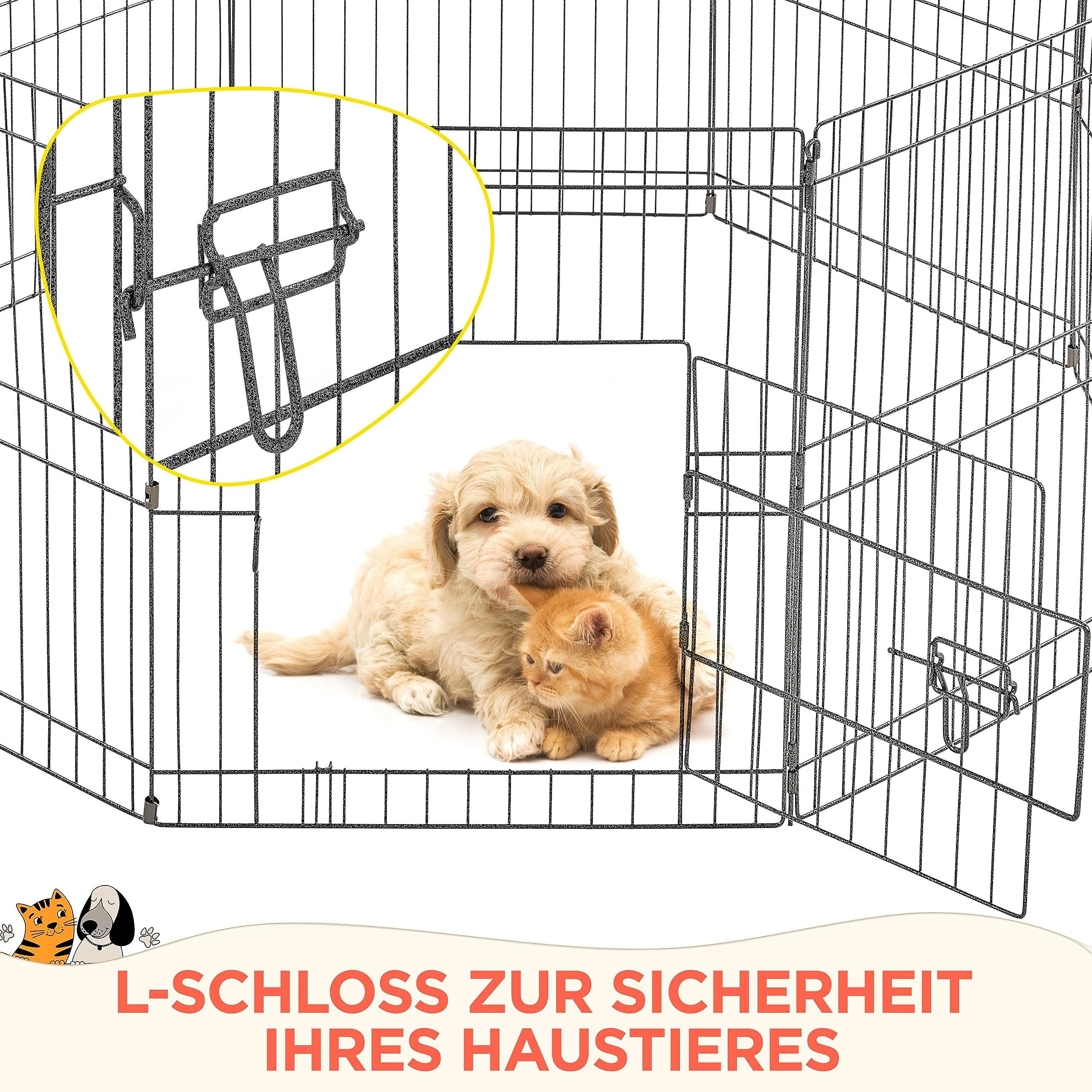 Yaheetech 8-TLG Welpenlaufstall 61cm hoch, Freilaufgehege mit Tür, hundegitter für Innen- & Außenbereich, Tierlaufstall für Hund Katze Welpe Kaninchen, flexibel und faltbar, Einfache Montage