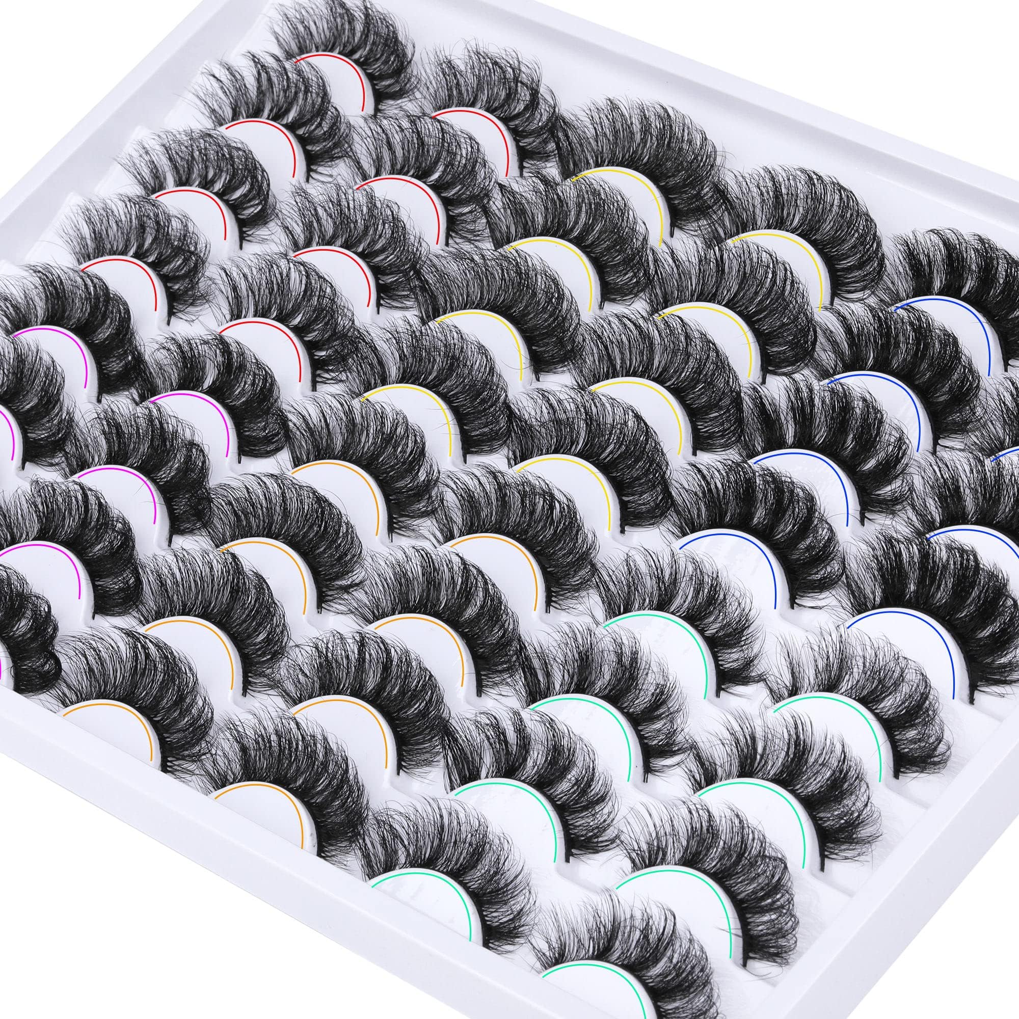 False Eyelashes 24 Pairs Mink Lashes Fluffy Dramatic 6D Volume Fake Eye Lashes that Look Like Extension 6 Styles Strip Full Curly Lashes Bulk By GVEFETIEE
