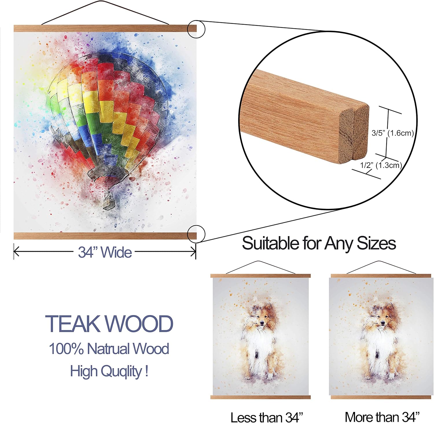 Mookgro Poster Frame ,Magnetic Poster Frame Hanger Hanging Kit for Picture Photo Art Print or Canvas Artwork Light Wood (34", Teak)