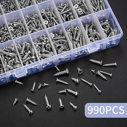 Miniatura 5 de Juego surtido de 990 tornillos autorroscantes, tornillos de chapa de acero inoxidable M3M4M5M6, tornillos de madera Phillips Drive, juego de