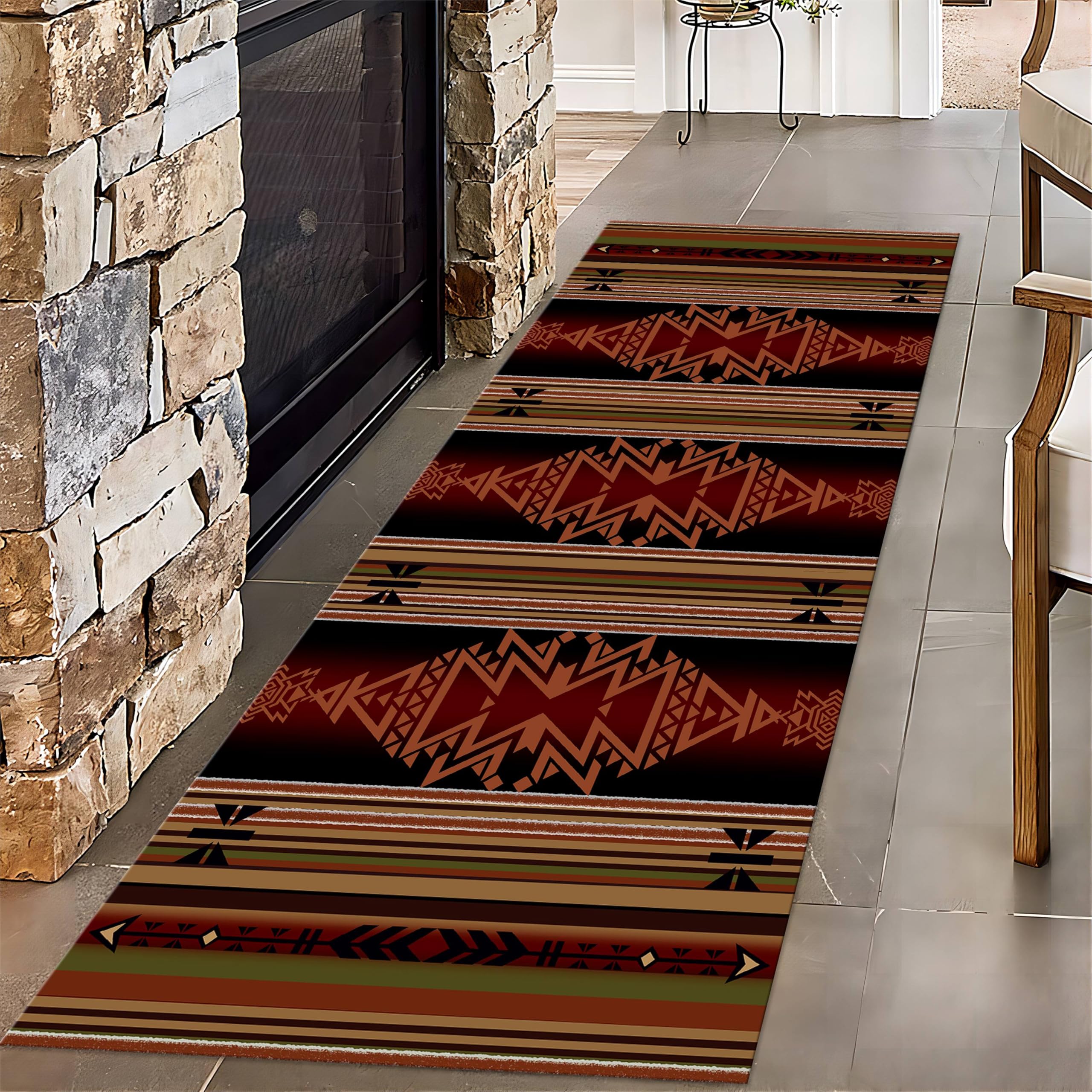 Southwestern Runner Rug，2x7ft,Native American Indian Individual Rug,with Non-Slip Backing Room, Aztec Rug for Bedroom Dining Hallway Carpet,Suitable