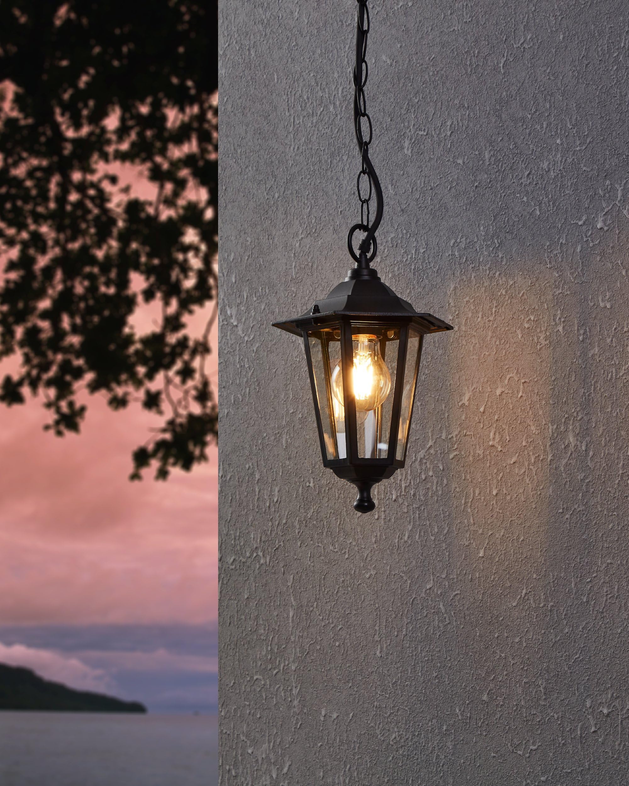 Eglo Lampada a sospensione da esterno Laterna 4, lampada da esterno uno punto luce, lampada a sospensione in alluminio pressofuso e vetro, nero, E27, IP44 (Confezione da 2)