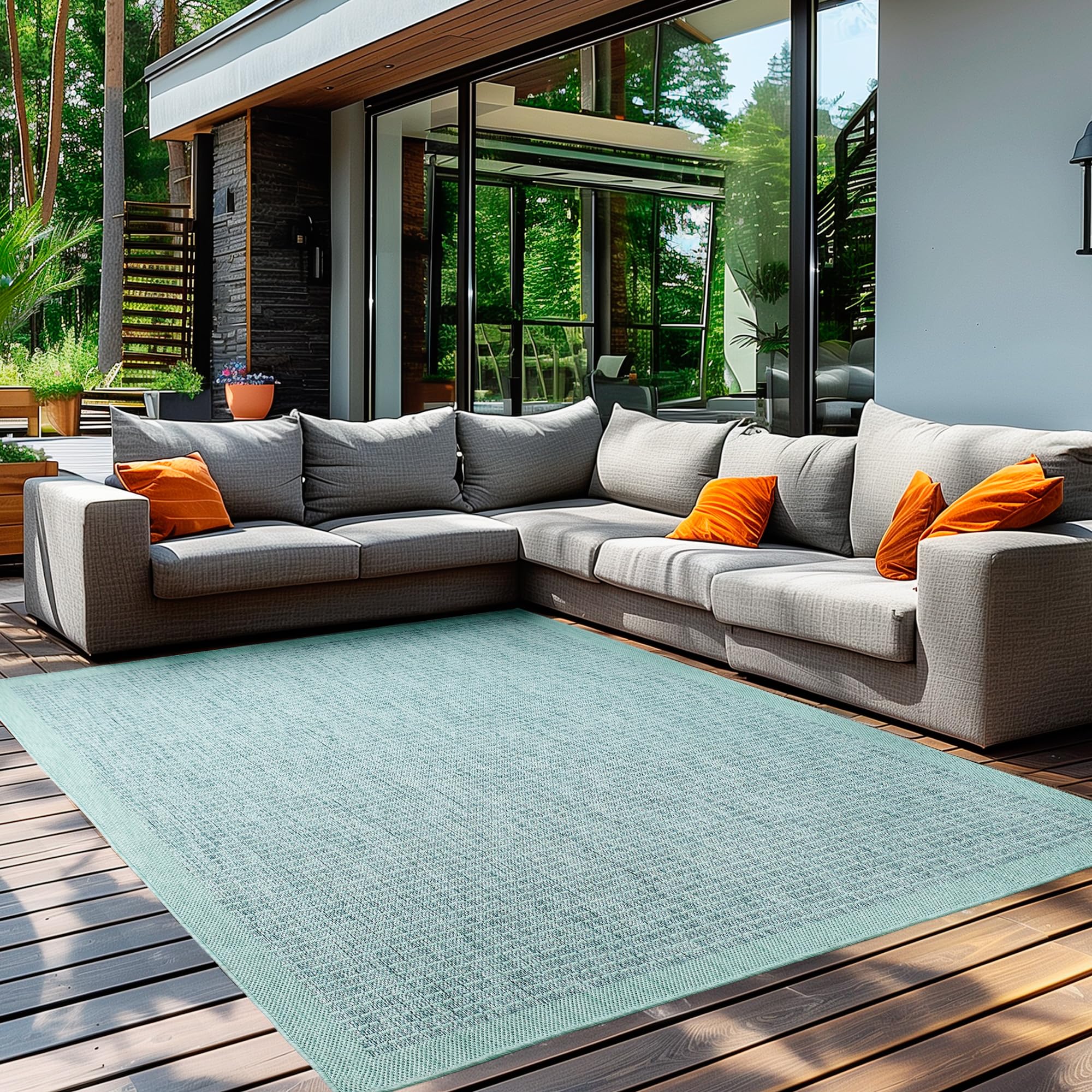 Teppium Tappeto da Esterno Impermeabile 200x300 (200x290 cm) Blu - Tappeto Resistente alle Intemperie e Lavabile in Lavatrice - Tappeto per Campeggio, Giardino, Balcone, Terrazza