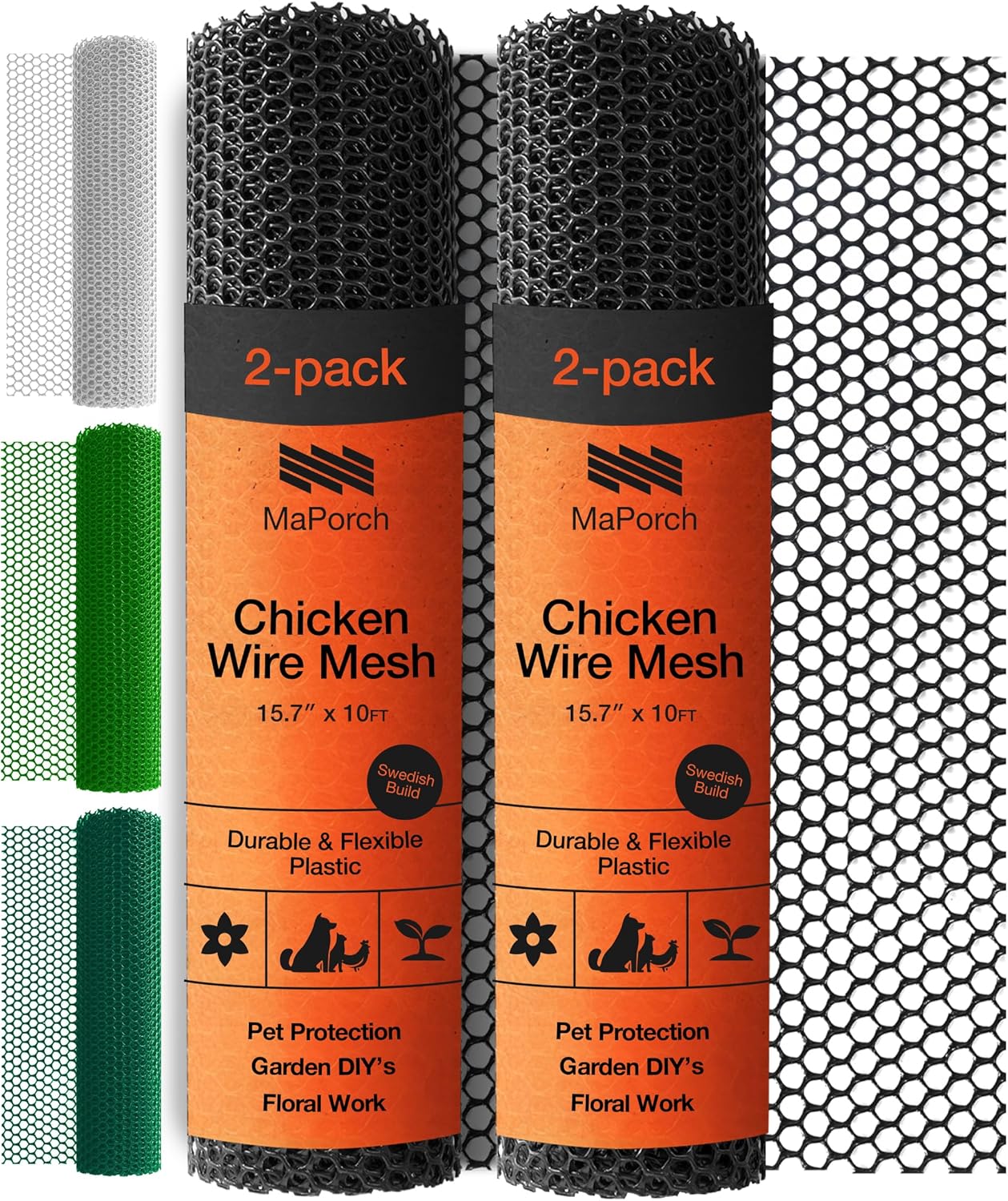 MaPorch Plastic Wire Mesh Fence - Black 15.71" x 10 ft (2 Pack)