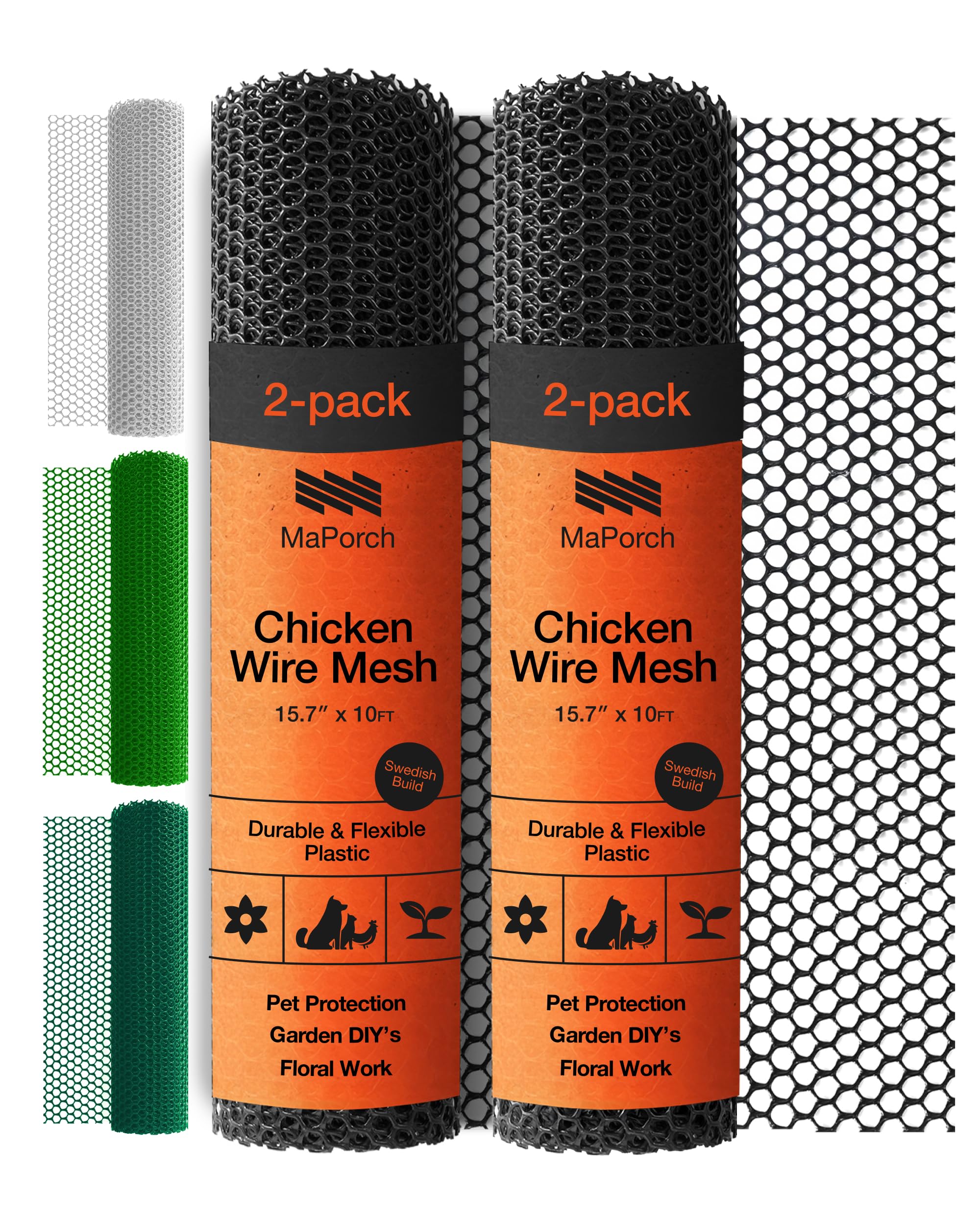 MaPorch Plastic Wire Mesh Fence - 15.7in x 10ft 2-Pack Black - Durable Plastic Mesh & Netting for Garden Fence & Poultry Barrier - Temporary Chicken Wire Fencing for Dogs