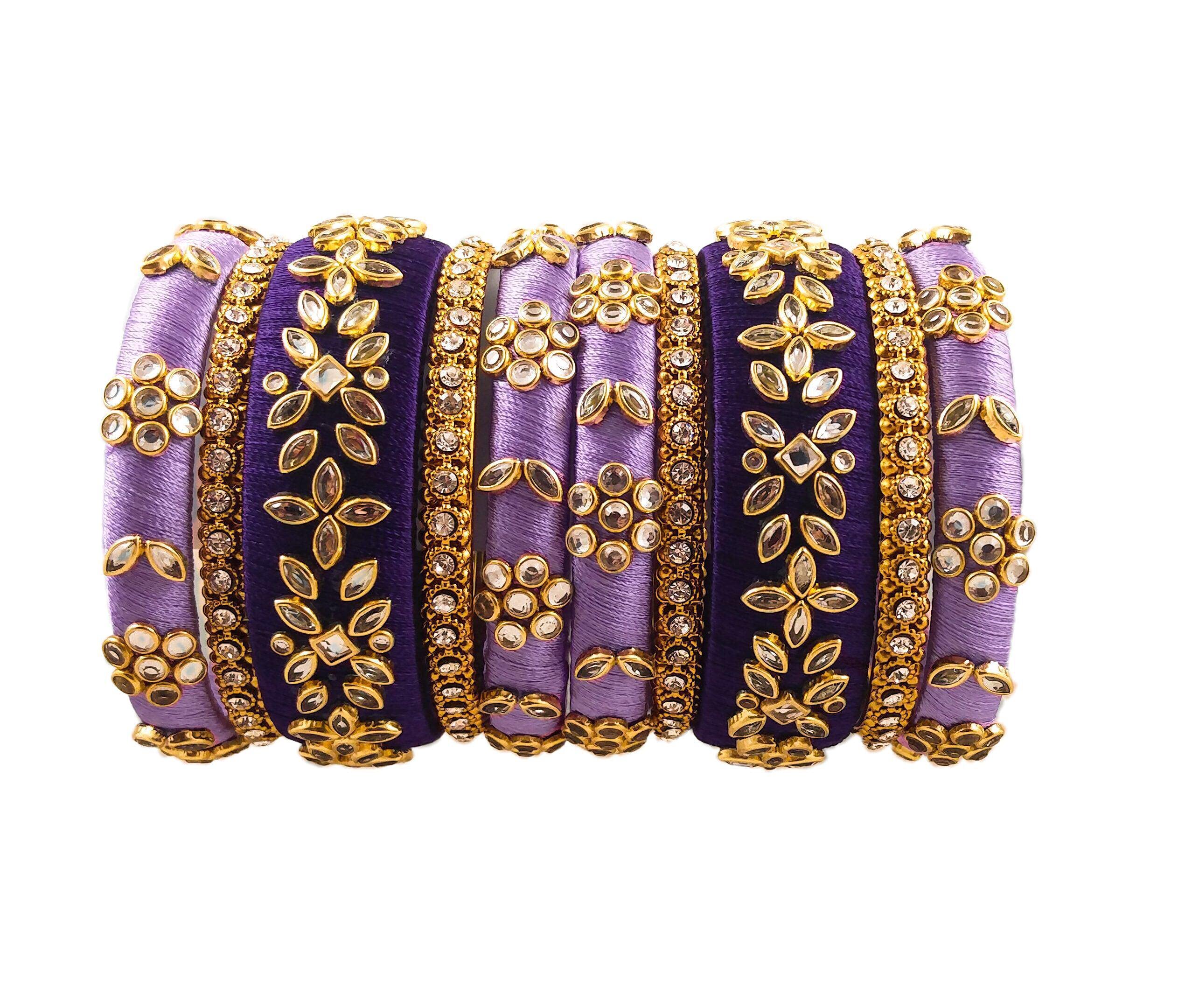 Yaalz Designer Stylish Fancy Bangle Set For Women Girls Kundan Worked Festival wear Bridal Silk Thread Bangles sets (B097BKYN7B) Amazon Price History, Amazon Price Tracker
