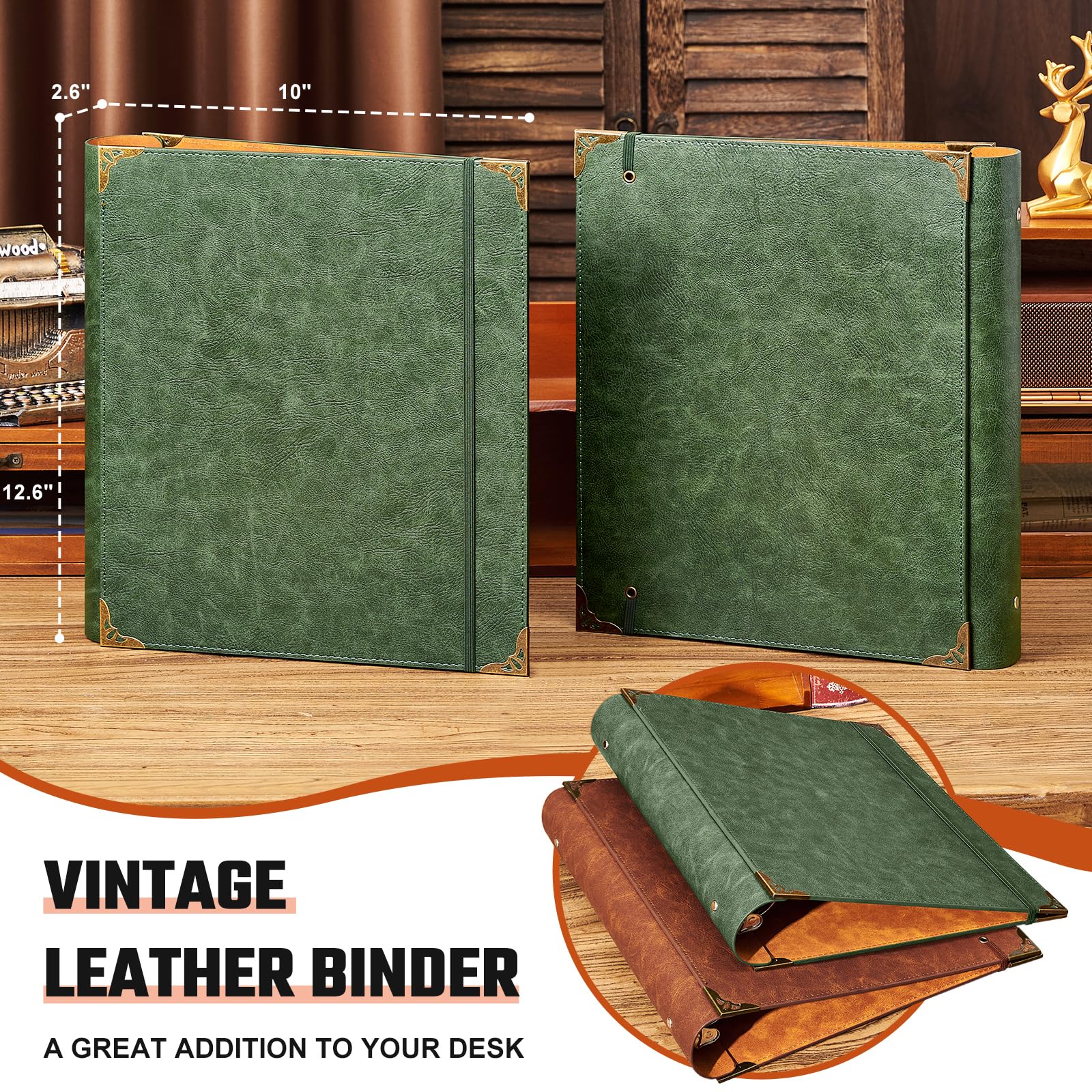Ovesmusl Raccoglitore a 3 anelli in pelle ecologica in poliuretano, adatto per carta formato lettera da 21,6 x 27,9 cm, 5 cm, può contenere 500 fogli, copertina per fogli sfusi per la scuola, verde