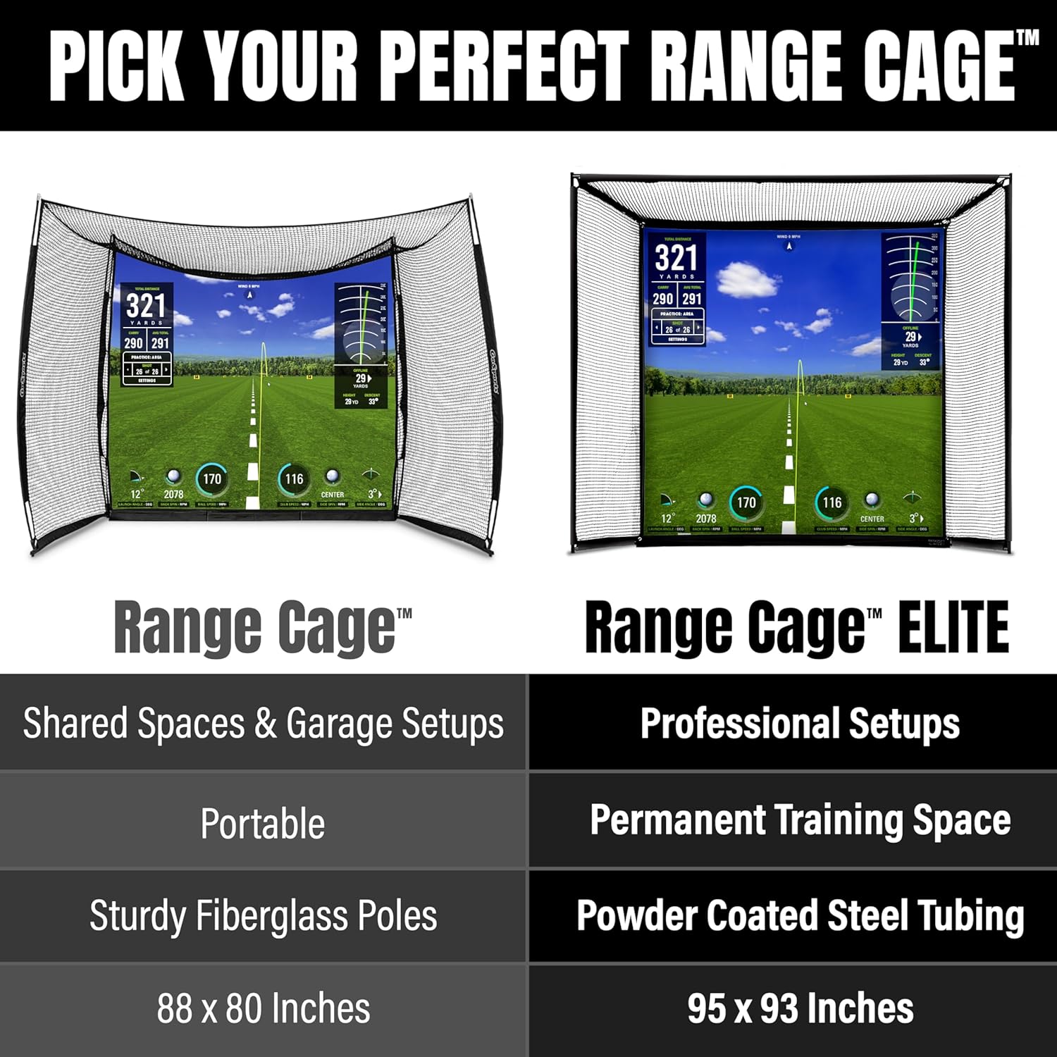 GoSports Range Cage Elite Golf Hitting Net - 8 x 8 ft Golf Simulator Enclosure with Impact Screen - Image 6