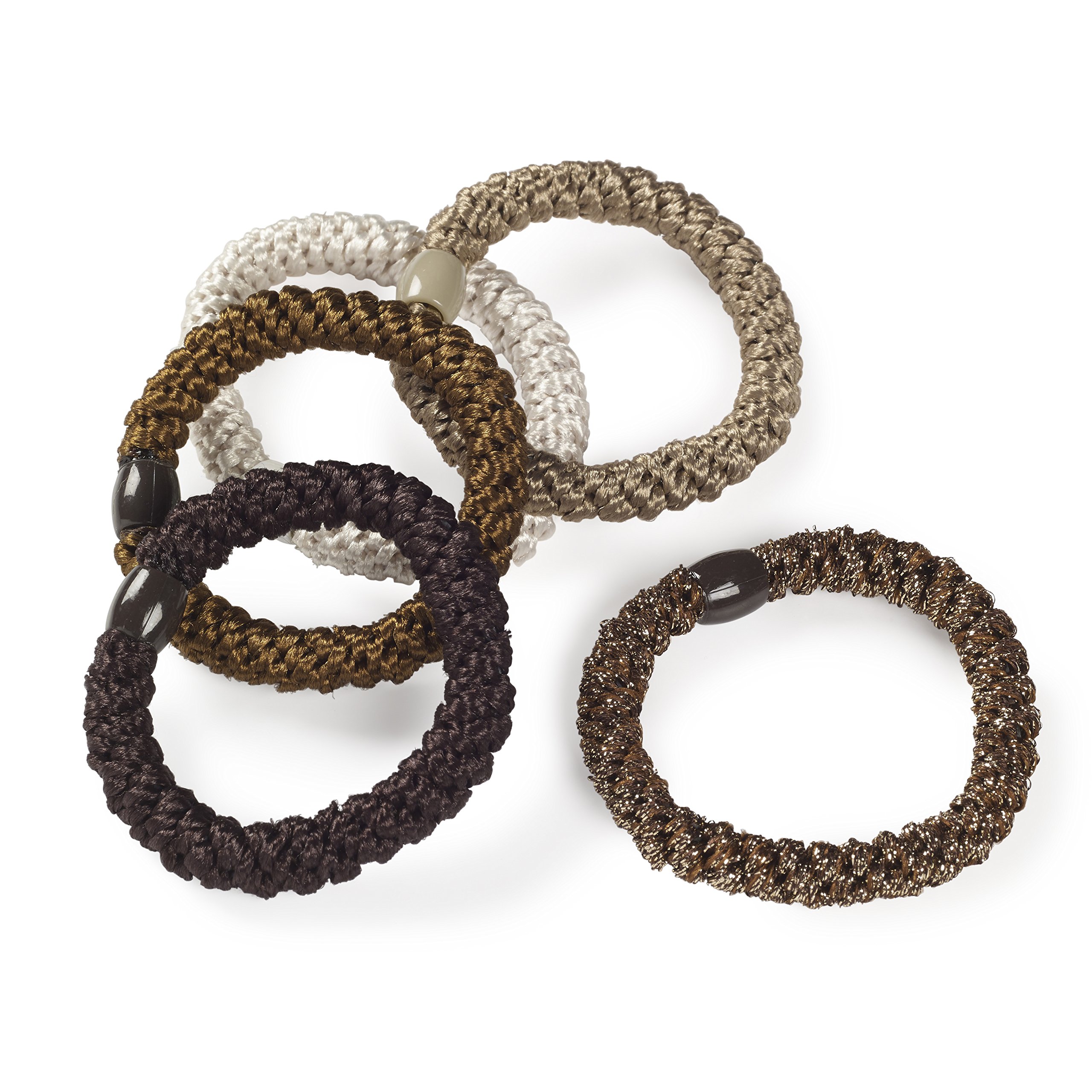 Braided Hair Bands, Pack Of 5 Brown Bobbles, Ponytail Holder, Snag Free Elastic Hair Ties, Metal Free No Damage, Gentle On The Hair, Suitable For All Hair Types