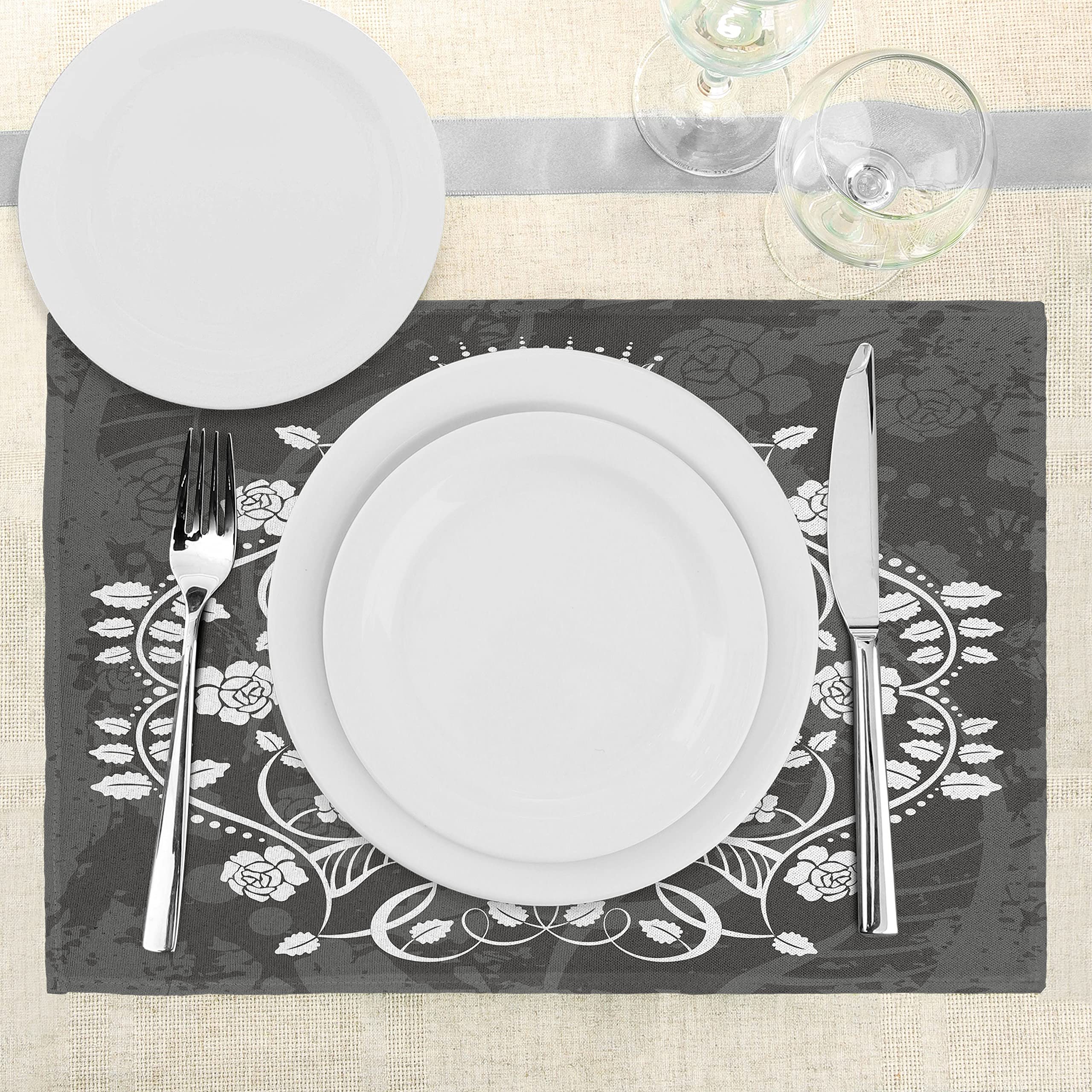 ABAKUHAUS Set 4 Tovagliette Americane Tessuto Lavabile – Bianco E Nero Floral Giungla 45x30 Cm