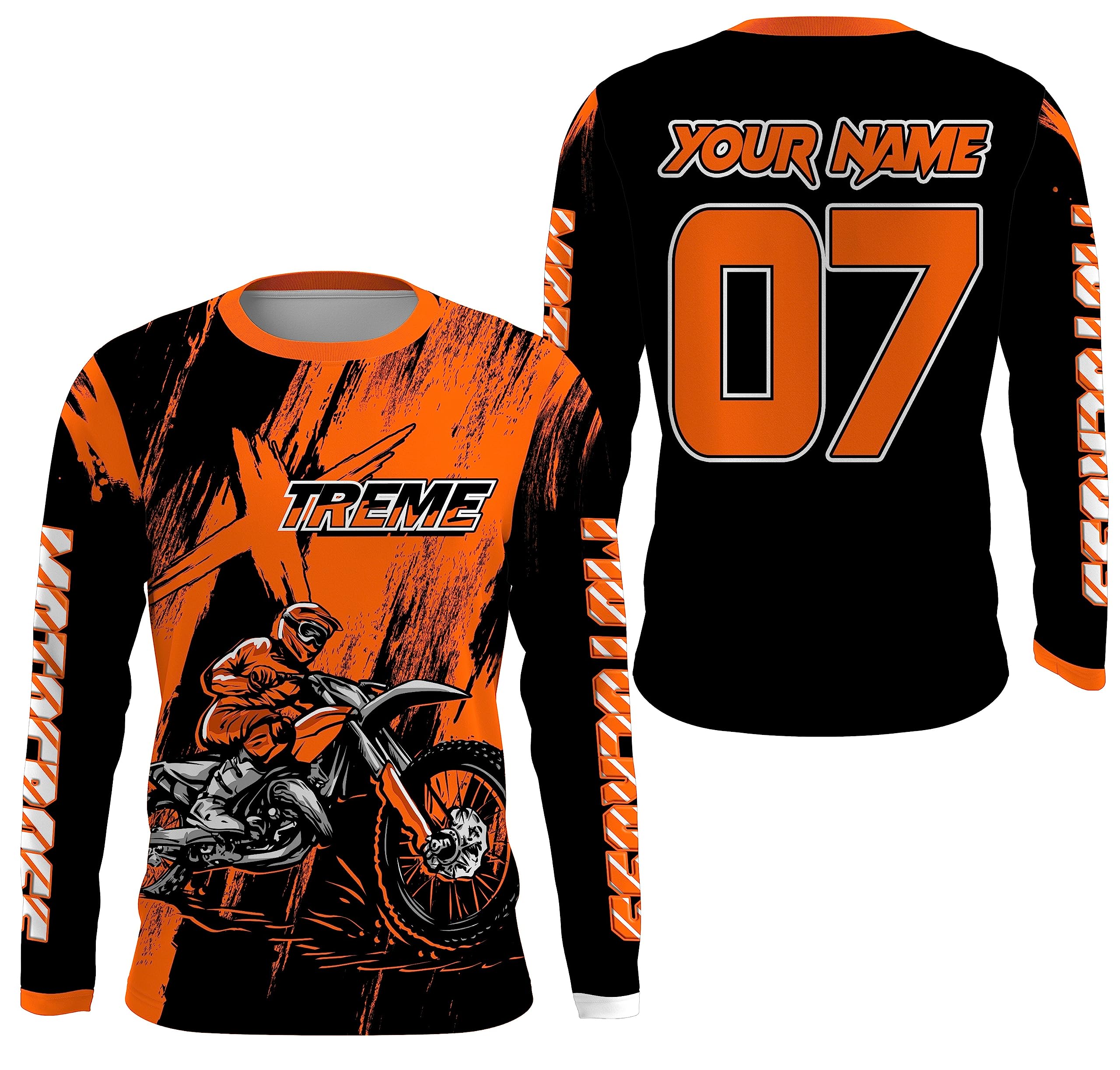 PIONAMZIOZ Custom Dirt Bike Jersey Men Women Kid UPF30+ Extreme Motocross Off-Road Jersey Youth MX Riding Shirt PDT (Orange)