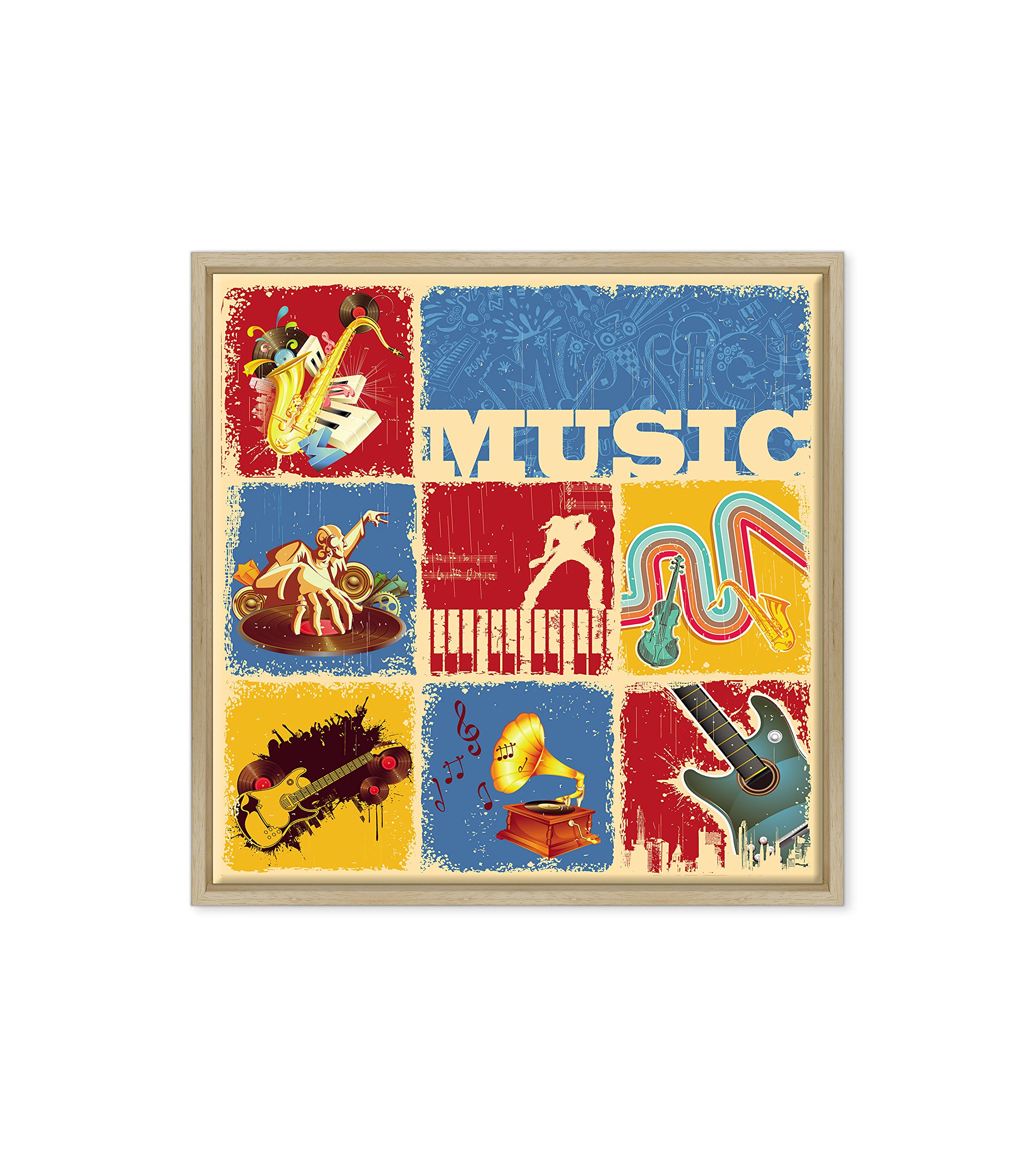 Cadre sur châssis Toile Canvas – – Prêt à accrocher – Musique Art – Deejay Set – Pop Rock Blues Jazz – Graphic Design Dimensione: 50x50cm B - Colore Legno Naturale Moderno