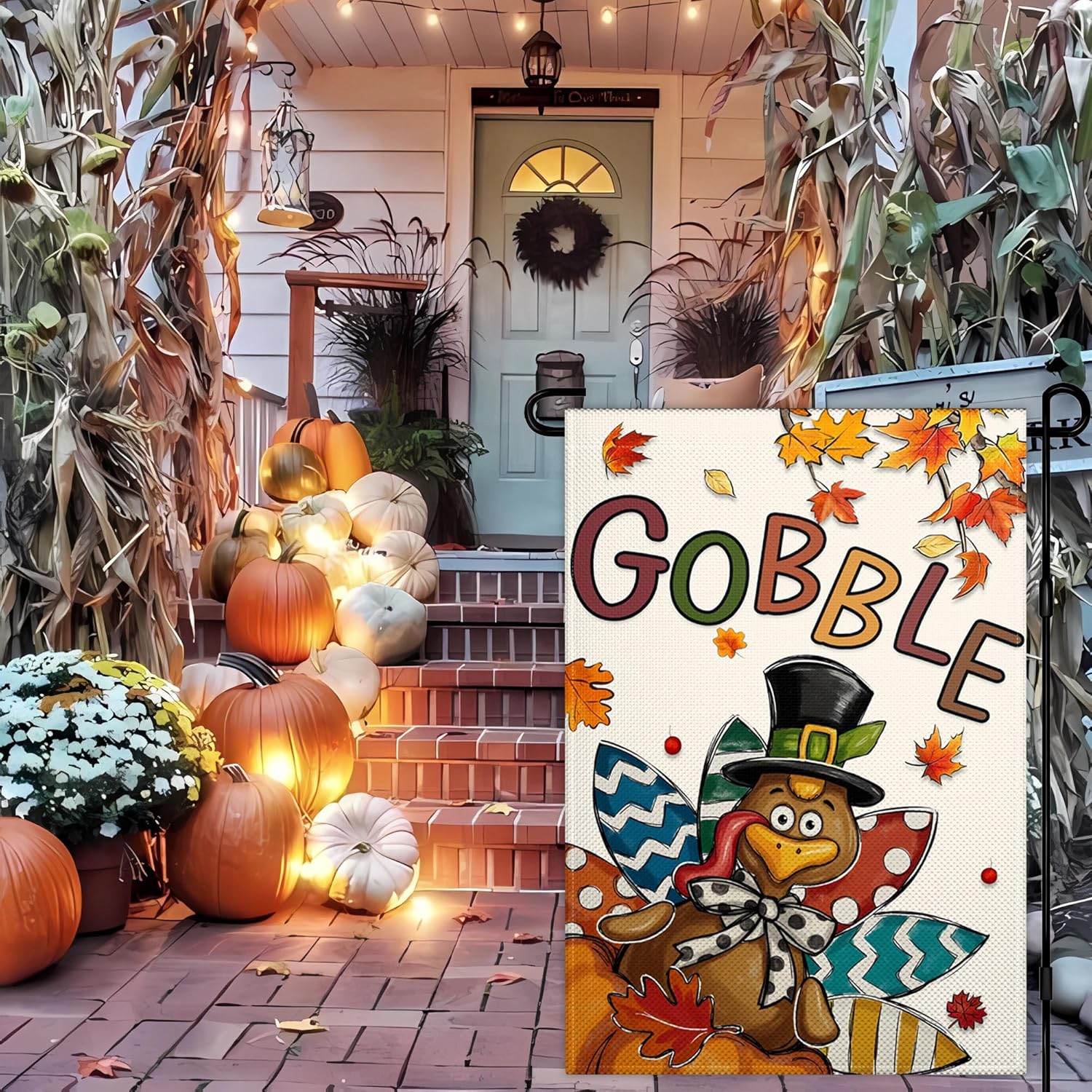 Thanksgiving Turkey Garden Flag 12x18 Inch Double Sided Gobble Fall Harvest Garden Flag 3 Ply Fabric Small Thanksgiving Day Garden Flags for Outside Farmhouse Lawn Indoor Outdoor Yard Sign Decor - Image 2
