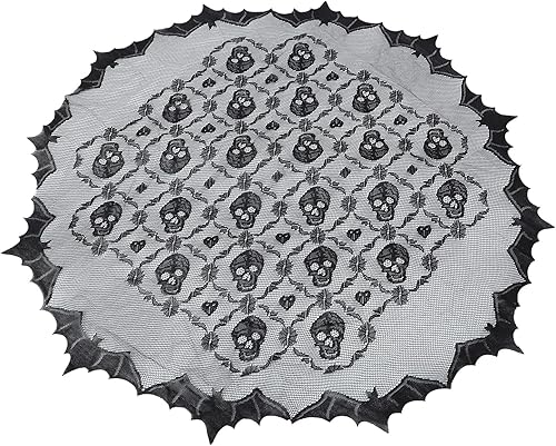 Miniatura 1 de Hemoton Mantel de Halloween con cabeza de calavera redonda, cubierta de mesa, decoración de bufanda de aparador para cenas, fiestas, picnic,