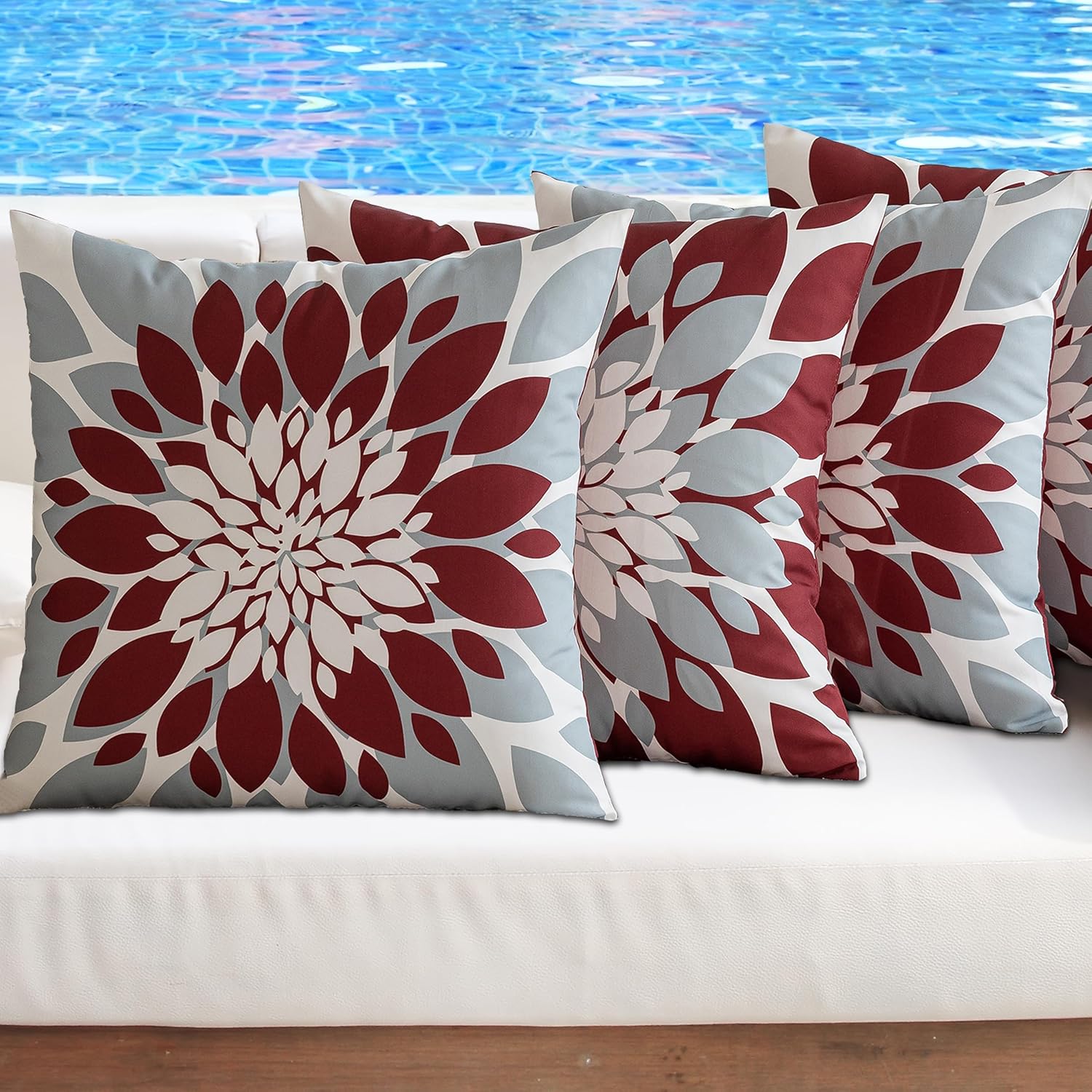 Qahing Pack of 4 Outdoor Waterproof Pillow Covers 18x18 Decorative Outdoor Throw Pillows Garden Square Cushion Cases for Patio Furniture, Couch, Tent Sunbrella, Bench, Burgundy... - Image 3