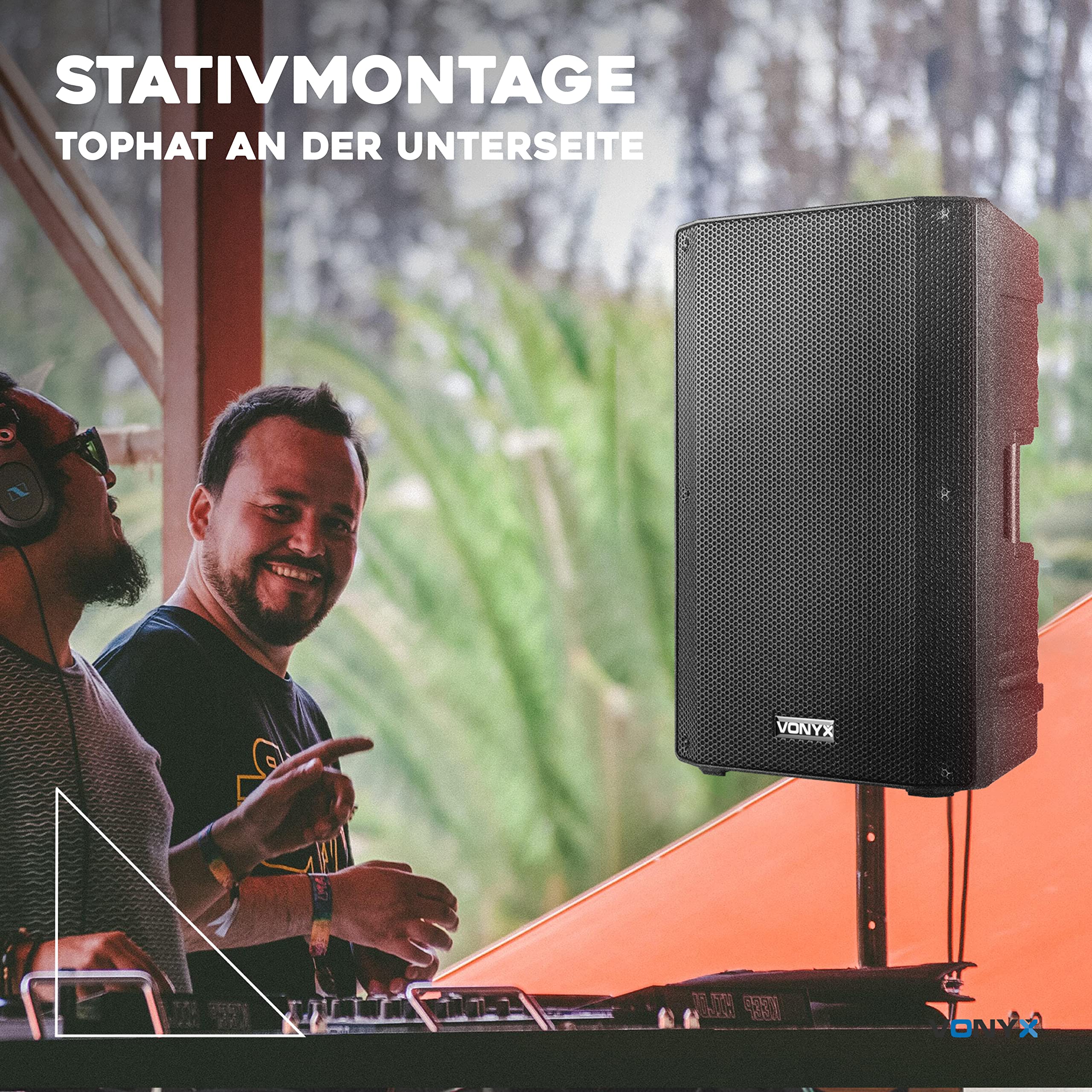 Vonyx VSA700 Partybox Bluetooth Lautsprecher Groß 1000W, 8 Std Akku, Mobile PA Anlage Komplettset mit 2 UHF Hand Mikrofonen und Fernbedienung - Mobile Musikbox Groß, USB, SD, MP3, Schwarz