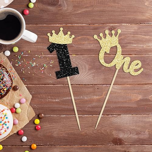 Miniatura 5 de 24 piezas de coronas con purpurina para magdalenas de 1er cumpleaños, para celebrar el primer cumpleaños, aniversario, fiesta temática bohemia,