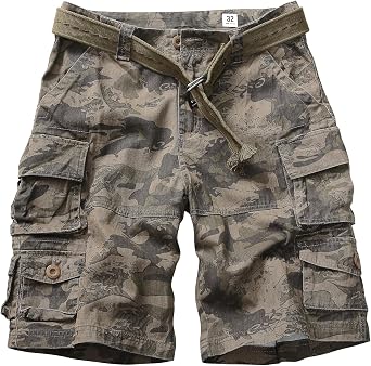 Cargo Short for Men Relaxed Fit Camo Outdoor Hiking Work Cotton Casual Shorts with 9 Pockets