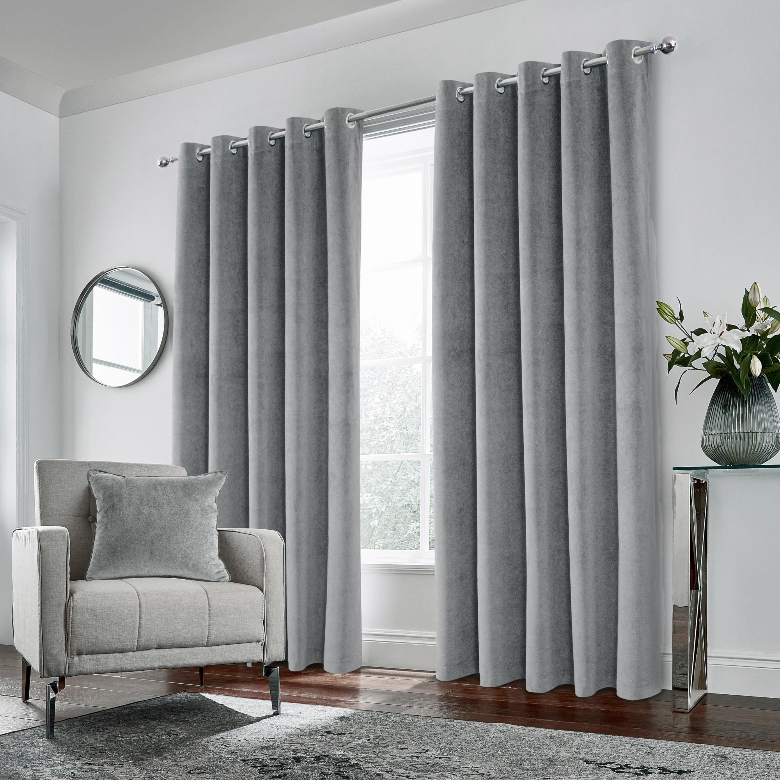Enhanced Living Hampton Premium Velvet Grey Blackout Curtains for Bedroom