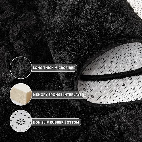 Miniatura 9 de Tepook Alfombras suaves para dormitorio de 2 x 6 pies con respaldo de goma, alfombras negras esponjosas para sala de estar, alfombra de noche peluda