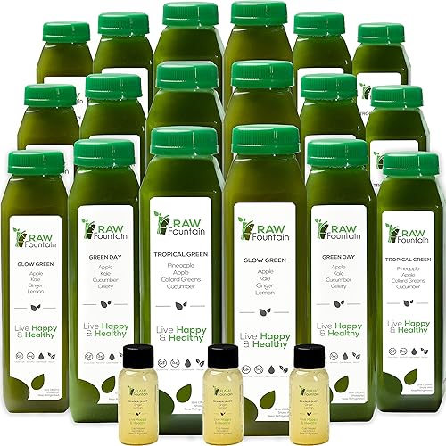 Miniatura 7 de Raw Fountain Limpieza de jugo verde de 5 días, crudo, desintoxicación vegana, jugos prensados en frío, 30 botellas de 12 onzas, 5 chupitos de