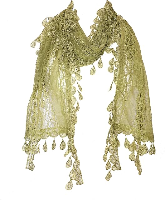 Pamper Yourself Now Ladies Long Thin Leaf lace Scarf, Great for Presents/Gifts. (Light Green)
