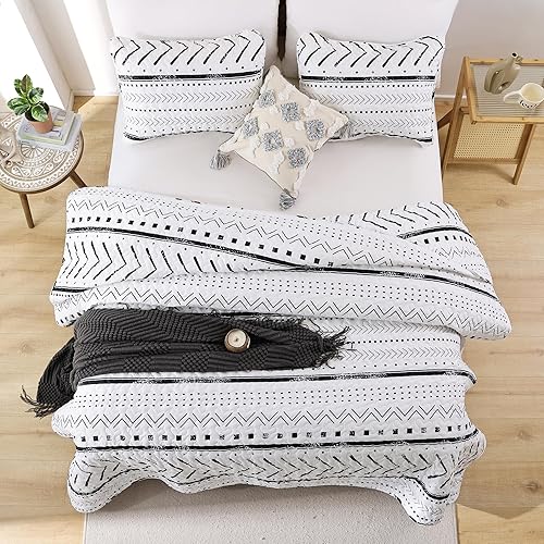 Miniatura 2 de Janzaa Juego de edredón de tamaño King, juego de edredón bohemio de 3 piezas, juego de edredón geométrico de microfibra con fundas de almohada,