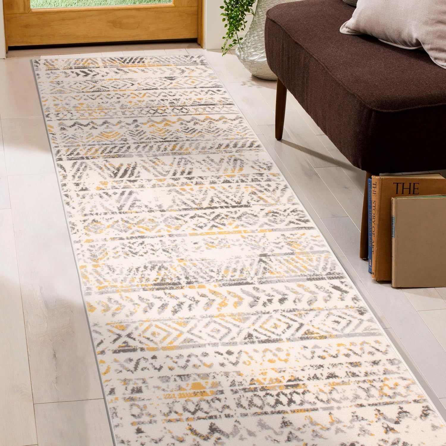 Rugshop Geometric Boho Perfect for high Traffic Areas of Your Living Room,Bedroom,Home Office,Kitchen Runner Rug 2' x 7' Yellow
