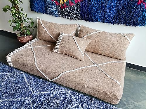 Miniatura 3 de FoamRush Sofá marroquí de 6 x 28 x 72 pulgadas con textura marrón y crema con espuma de alta densidad sofá biplaza sin brazos sofá de suelo sofá