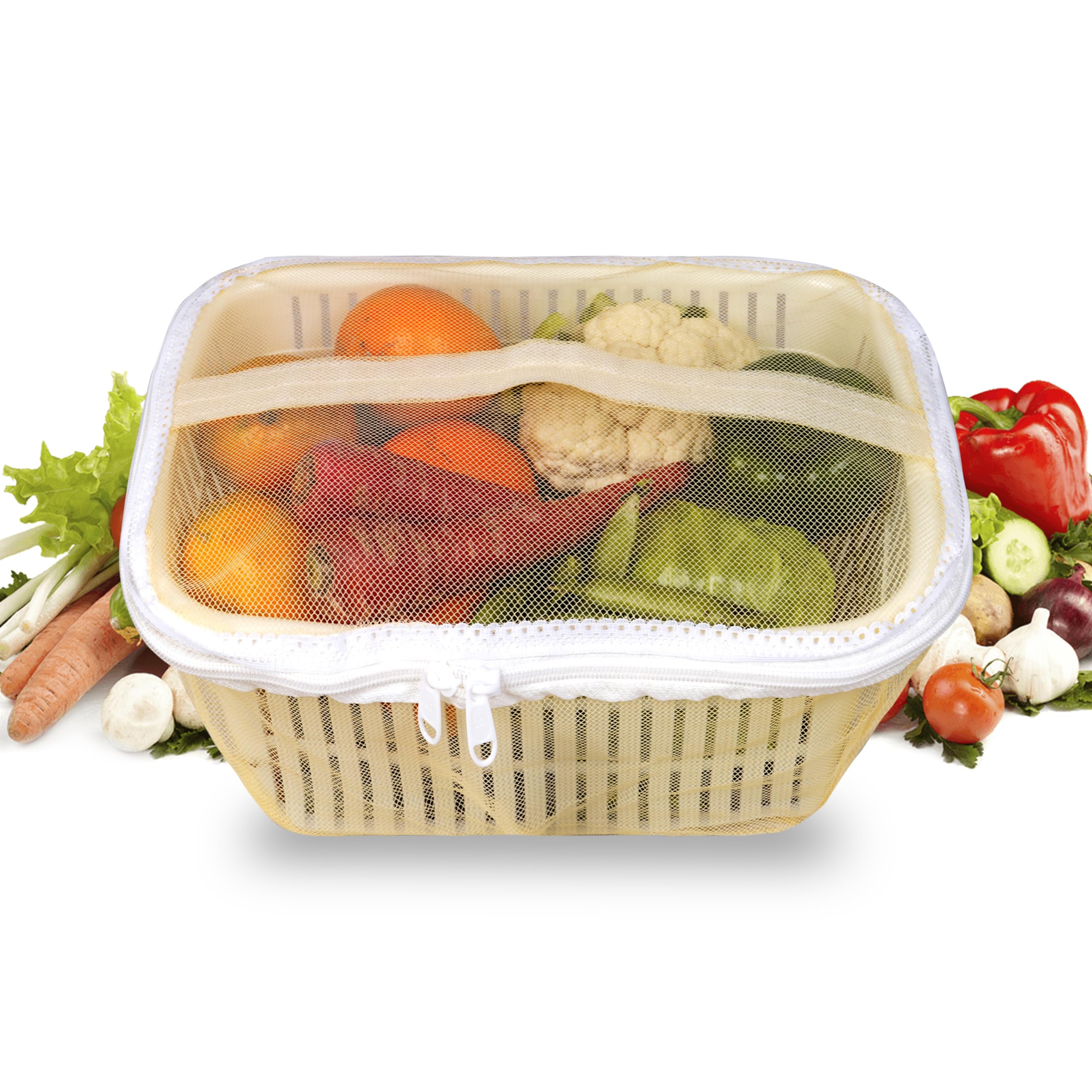 CRELZOS Vegetables Basket With Net Cover - Fruit Basket Kitchen, Space-Saving Vegetable Storage Rack - Organized And Fresh With Practical And Elegant Solution (White, Rectangular) (B0CZJHHYBL) Amazon Price History, Amazon Price Tracker