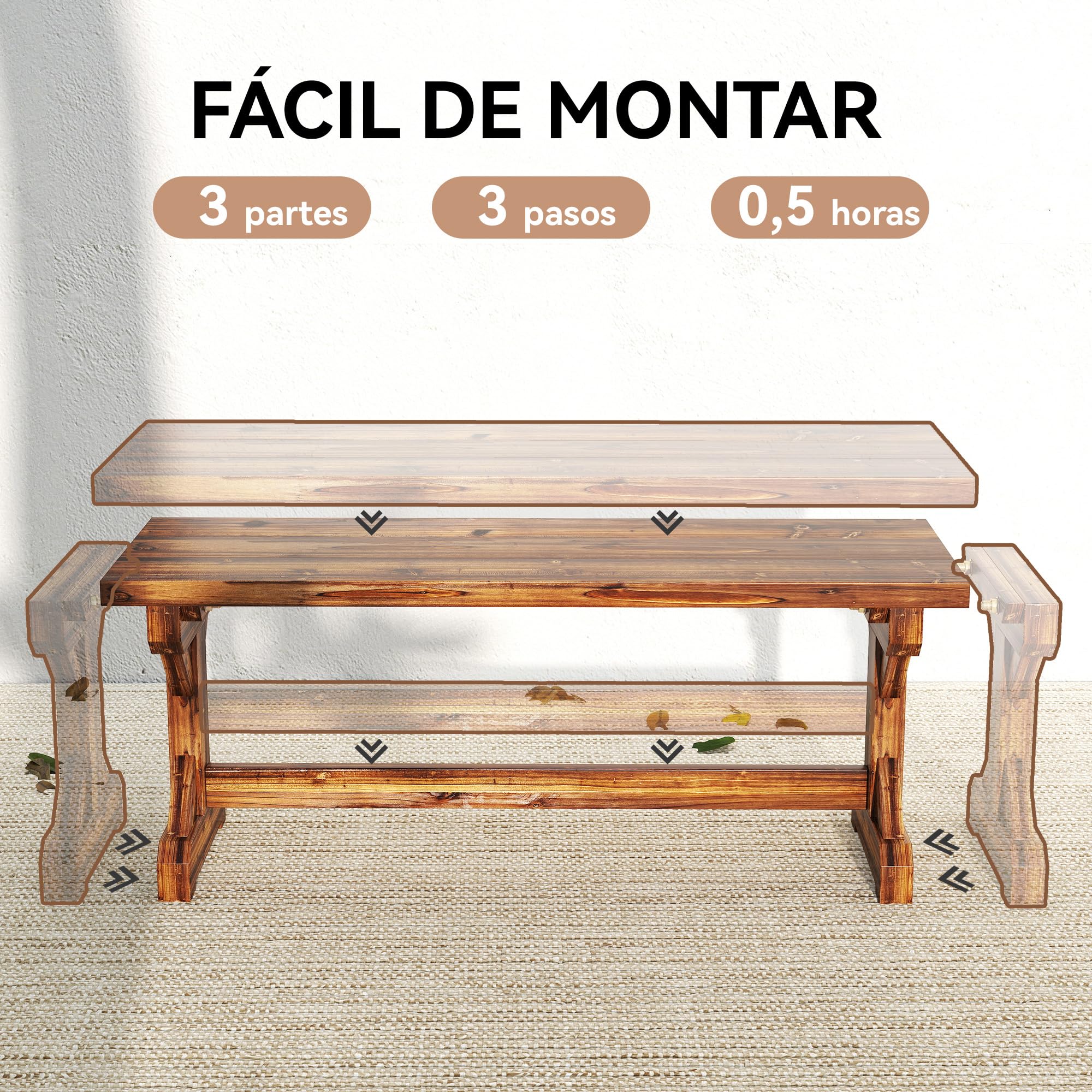 Outsunny Banco de Jardín de Madera, Banco Rústico Exterior de 2 Plazas con Base en Forma de X, Carga 240 kg, para Patio, Porche, Parque, Balcón, 114x40x46 cm, Carbonizado