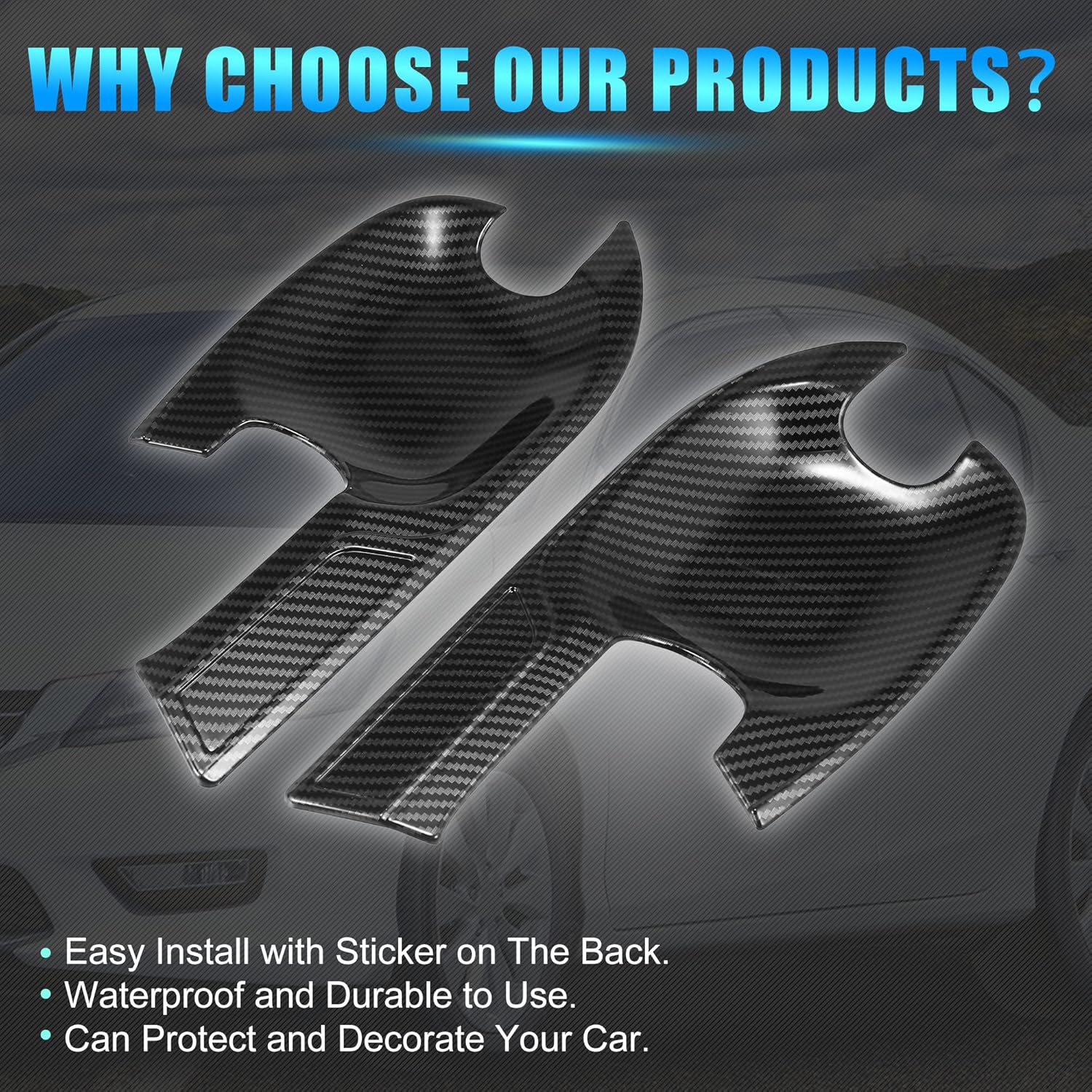 X AUTOHAUX 1 Set Auto Car Exterior Door Handle Cup Bowl Guard Protector Replacement for Isuzu D-Max DMax LS-M LS-U SX 2021 2022 Carbon Fiber Pattern Gloss Black