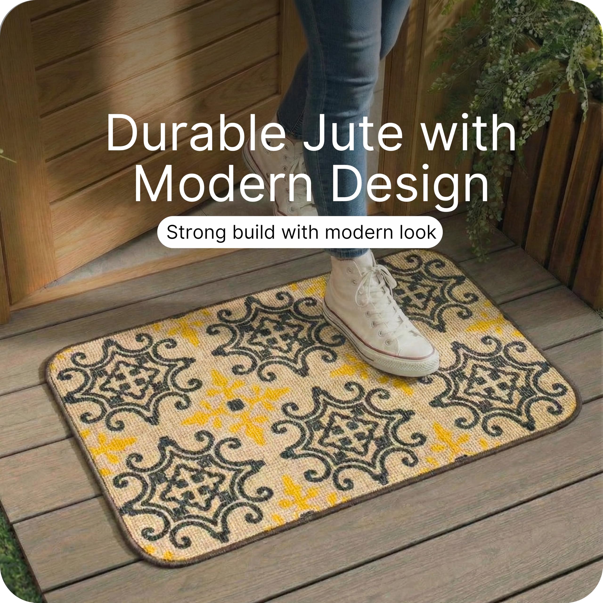 SARAL HOME EASY LIVING Jute Printed Rectangular Doormat, Set of 3|Durable & Washable Doormat for Home/Kitchen/Lobby/Outddoor|Living Room Rug for Entrance Door (Brown, 40x60 cm) 2