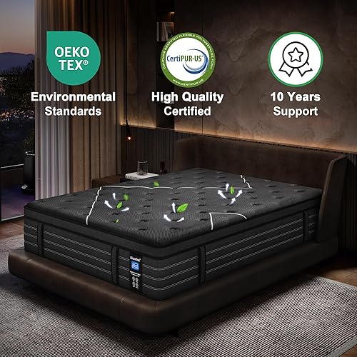 Miniatura 2 de Colchón King de lujo de 14 pulgadas extra firme (mejorado y mejorado) híbrido de lujo, soporte lumbar extra, alivio del dolor de espalda, sueño