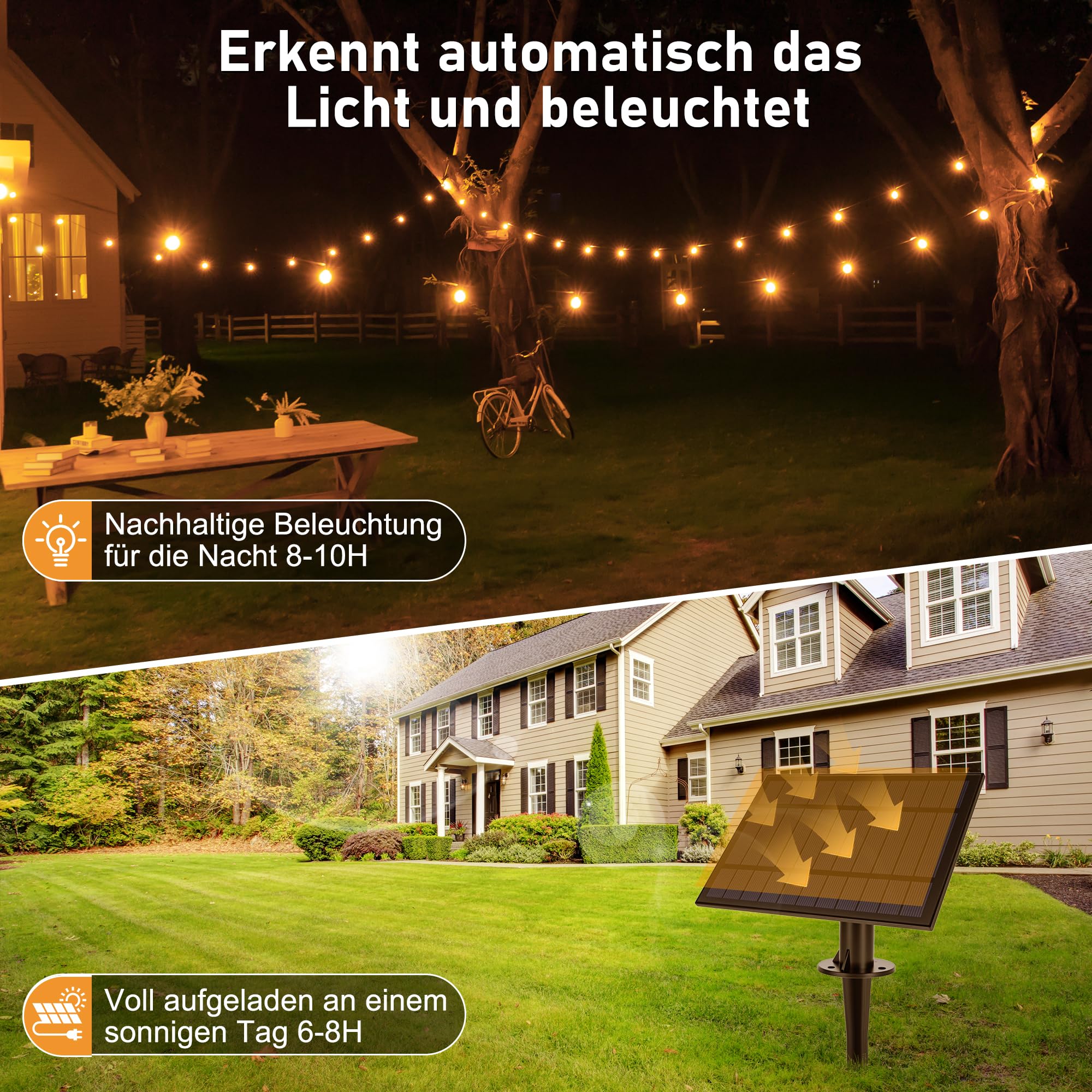 HeiPard Solar LED Lichterkette Außen 20M 35+2 G40 Dimmbare Glühbirnen, Timer & Memory Funktion, 3 Modi, IP45 Wasserdicht, Warmweiß Lichterketten mit Fernbedienung, Für Garten, Balkon, Terrasse, Party