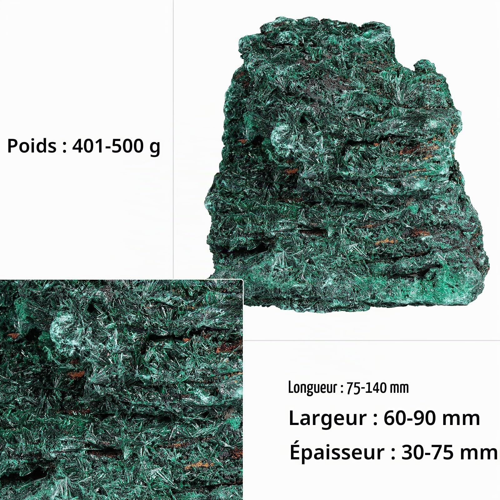Nupuyai Pierre Brute de Malachite, Cristaux Irréguliers Spécimen de Malachite en Roche Naturelle, Pierre Minérale de Feng Shui pour Décoration Collection et Gravure d'Œuvres d'art, 401-500g