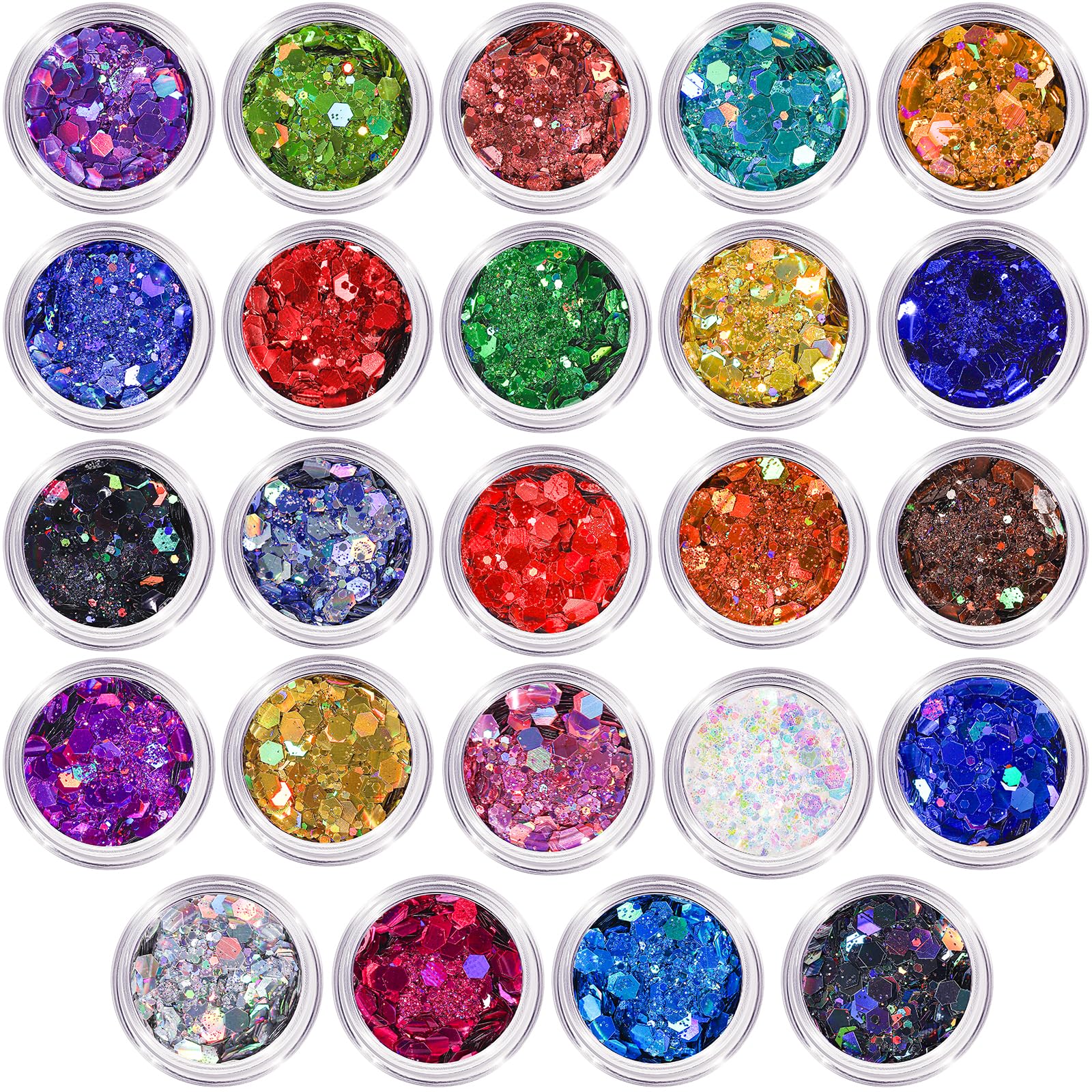 LEOBRO Glitter, 24 Jars Holographic Chunky Glitter for Crafts, Resin, Hair Face Body Makeup Nail, DIY Arts and Crafts, Party Christmas Decorations