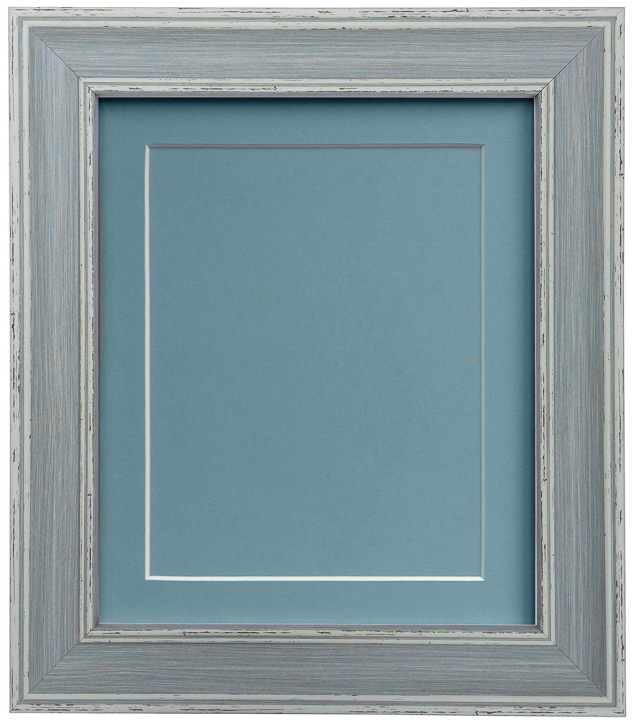 scandi Distressed Blue Picture Photo frame with Blue Mount and Backing Board A1 For Image size A2