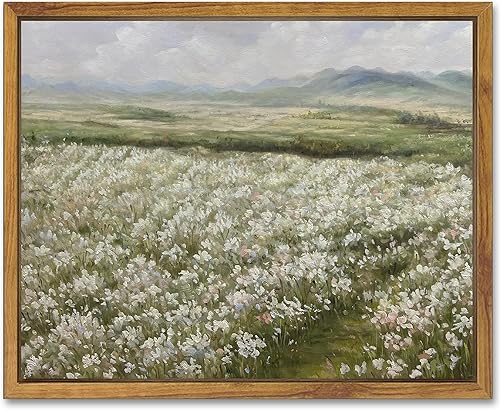SHENIFY Lienzo enmarcado de paisaje vintage, arte para pared, campo de flores, pinturas clásicas, granja, cocina, oficina, decoración – 8 x 10