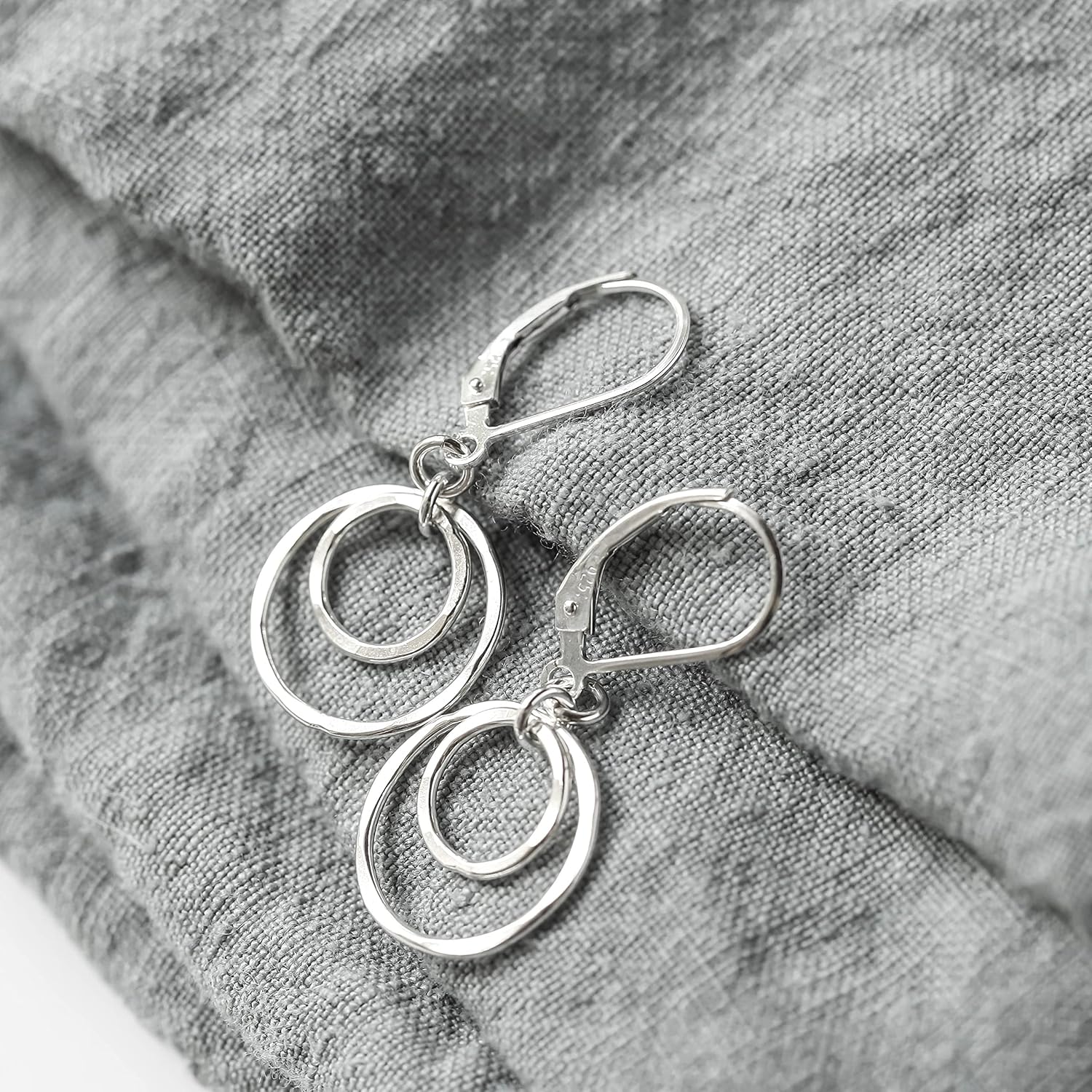 Latest Handmade Small Silver Circles Lever back Earrings - Minimalist Jewelry - Lightweight, Nickel Free Sterling Silver Dangle Earrings - Short Earrings