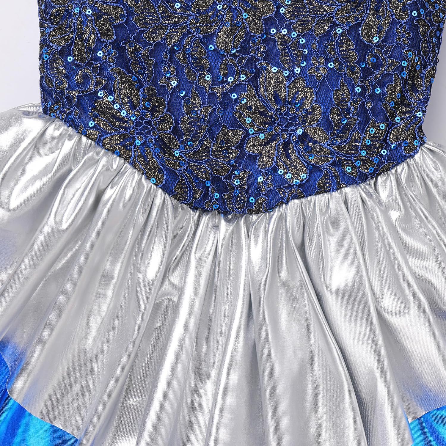AFAVOM Girls Sequin Dance Costume Sparkle Hip Hop Jazz Dance Dress with Gloves Outfit Shiny Metallic Performance Dancewear