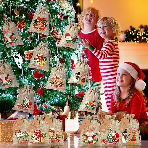 Miniatura 6 de 20 bolsas de Navidad con cordón de 6 x 8 pulgadas, mini bolsas de dulces para almacenamiento de dulces, bolsas de tela de algodón, bolsas de