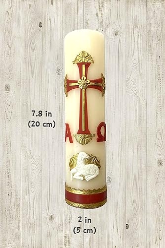 Miniatura 3 de Vela Alpha Omega para Bautismo, Confirmación, Pascua Cuaresma Cirio para Bautizo, Confirmacion O Boda Cirio Pascual (rojo)